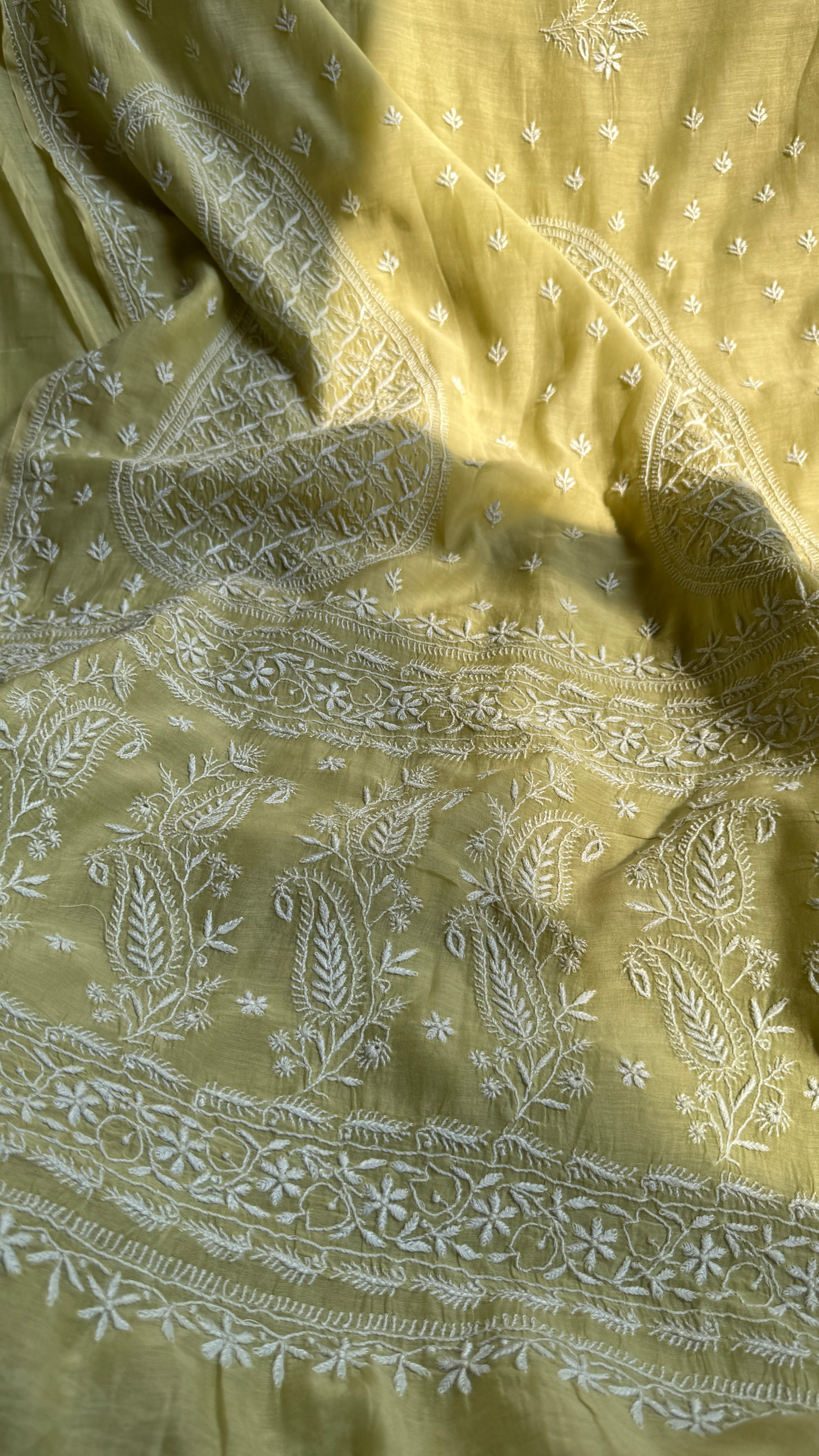 Pure Mul Chanderi Chikankari saree in Green