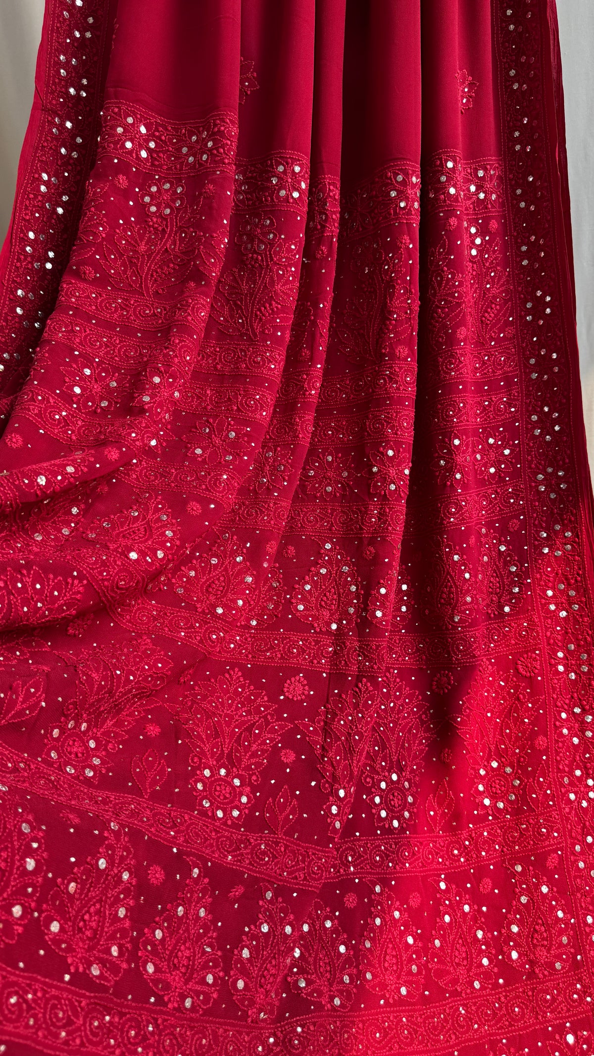 Viscose Maroon Chikankari saree with Mukaish Work