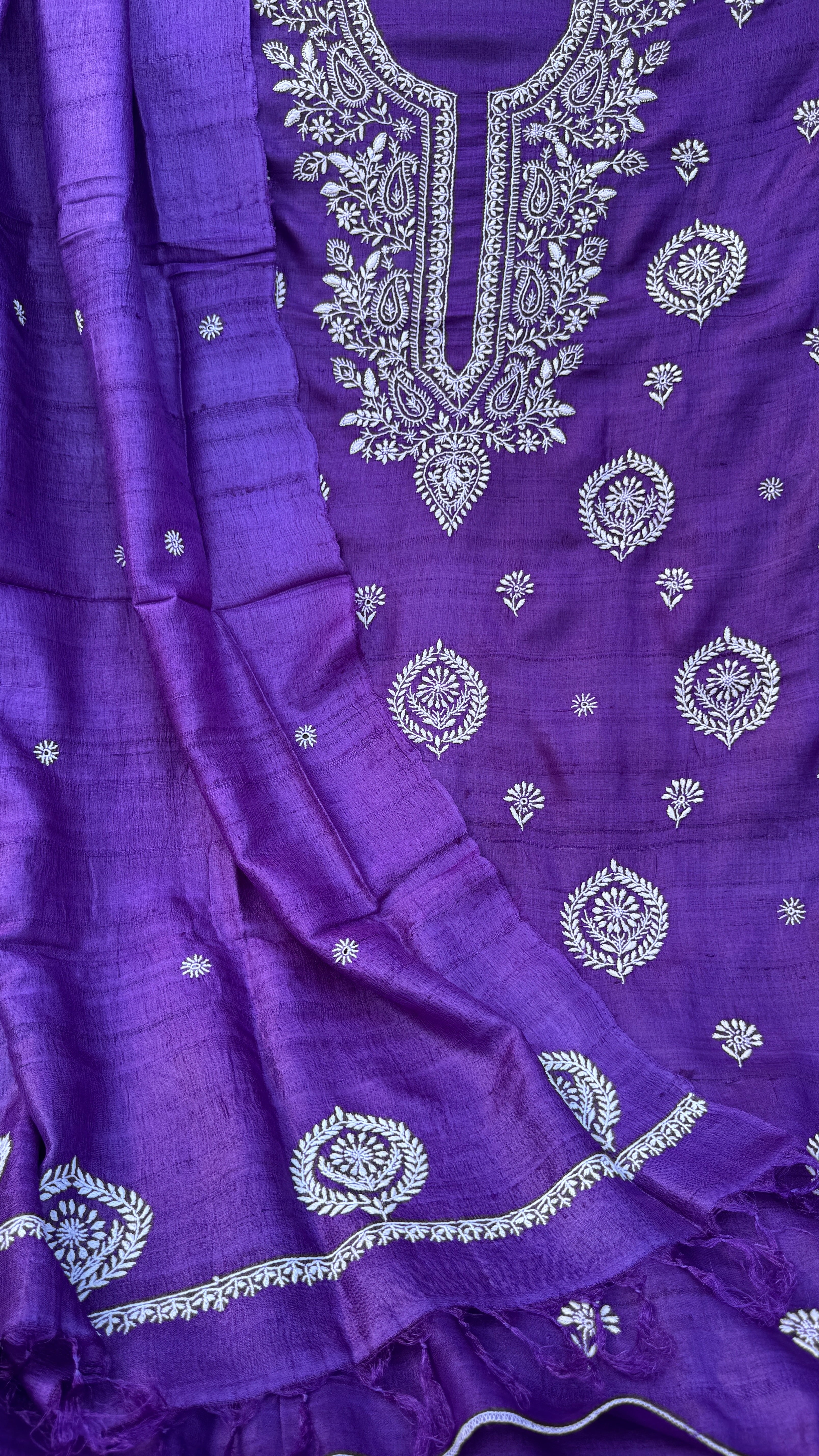 Pure Khadi Silk Chikankari Length with Dupatta - Purple