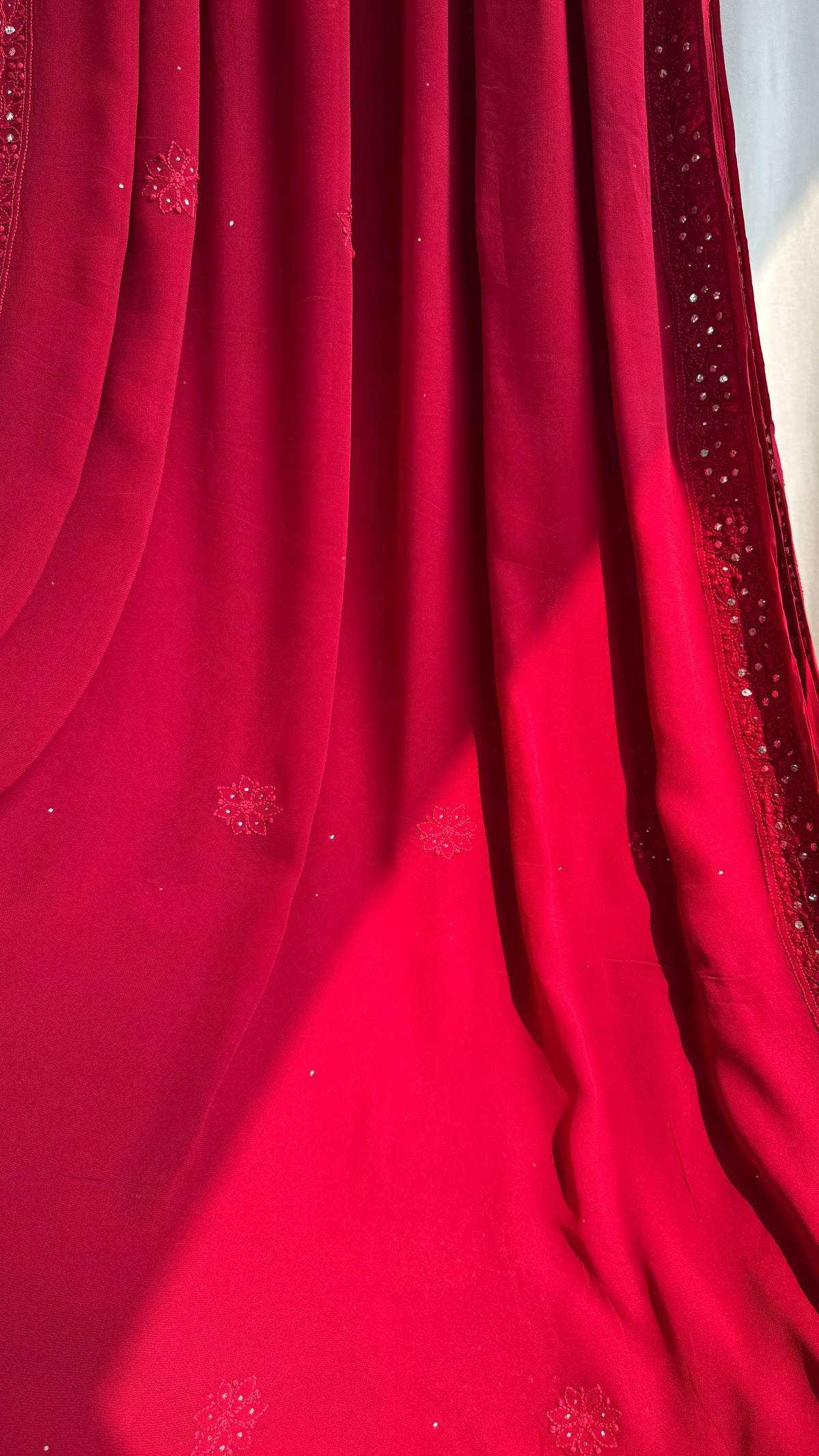 Viscose Maroon Chikankari saree with Mukaish Work