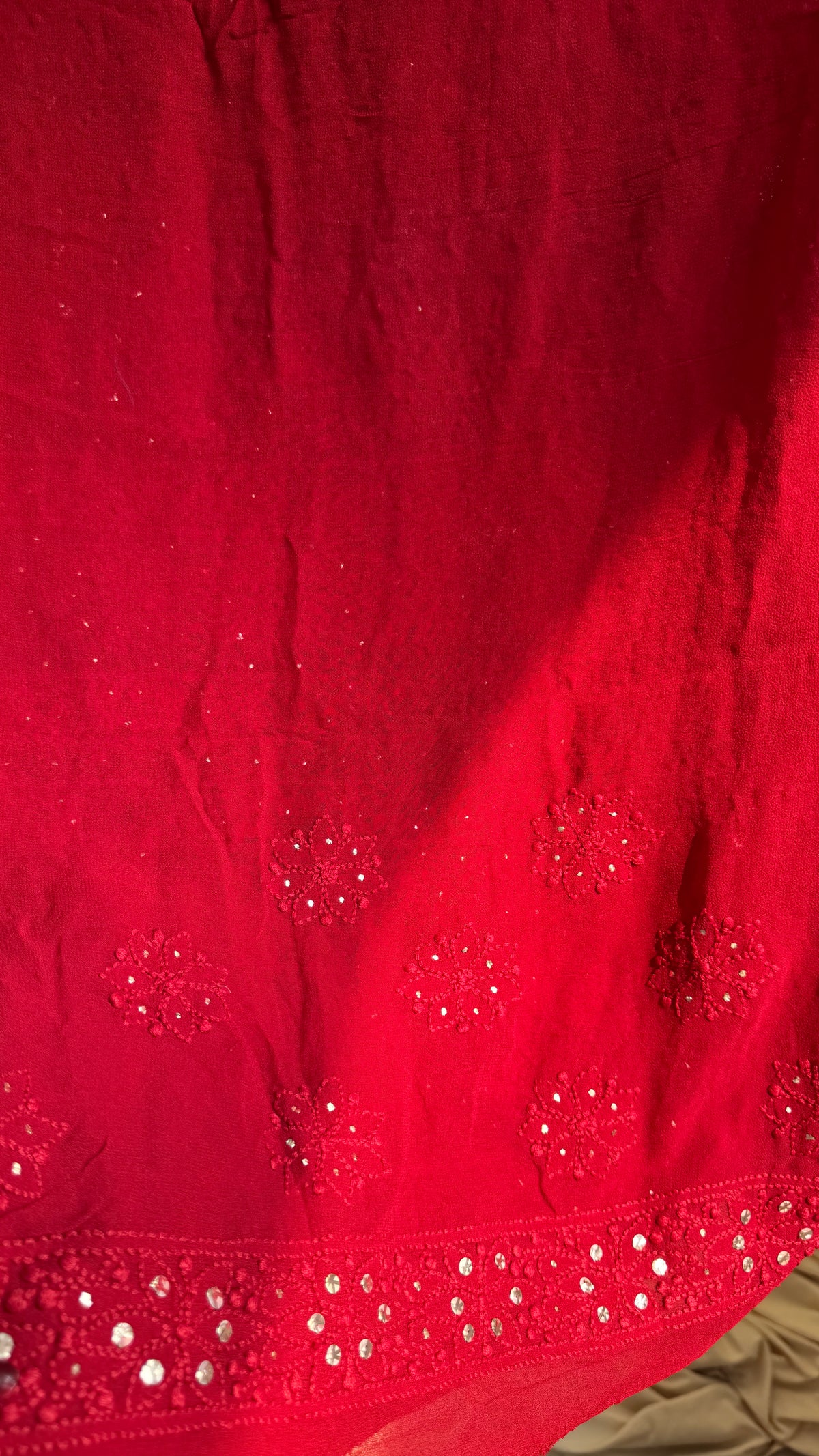 Viscose Maroon Chikankari saree with Mukaish Work