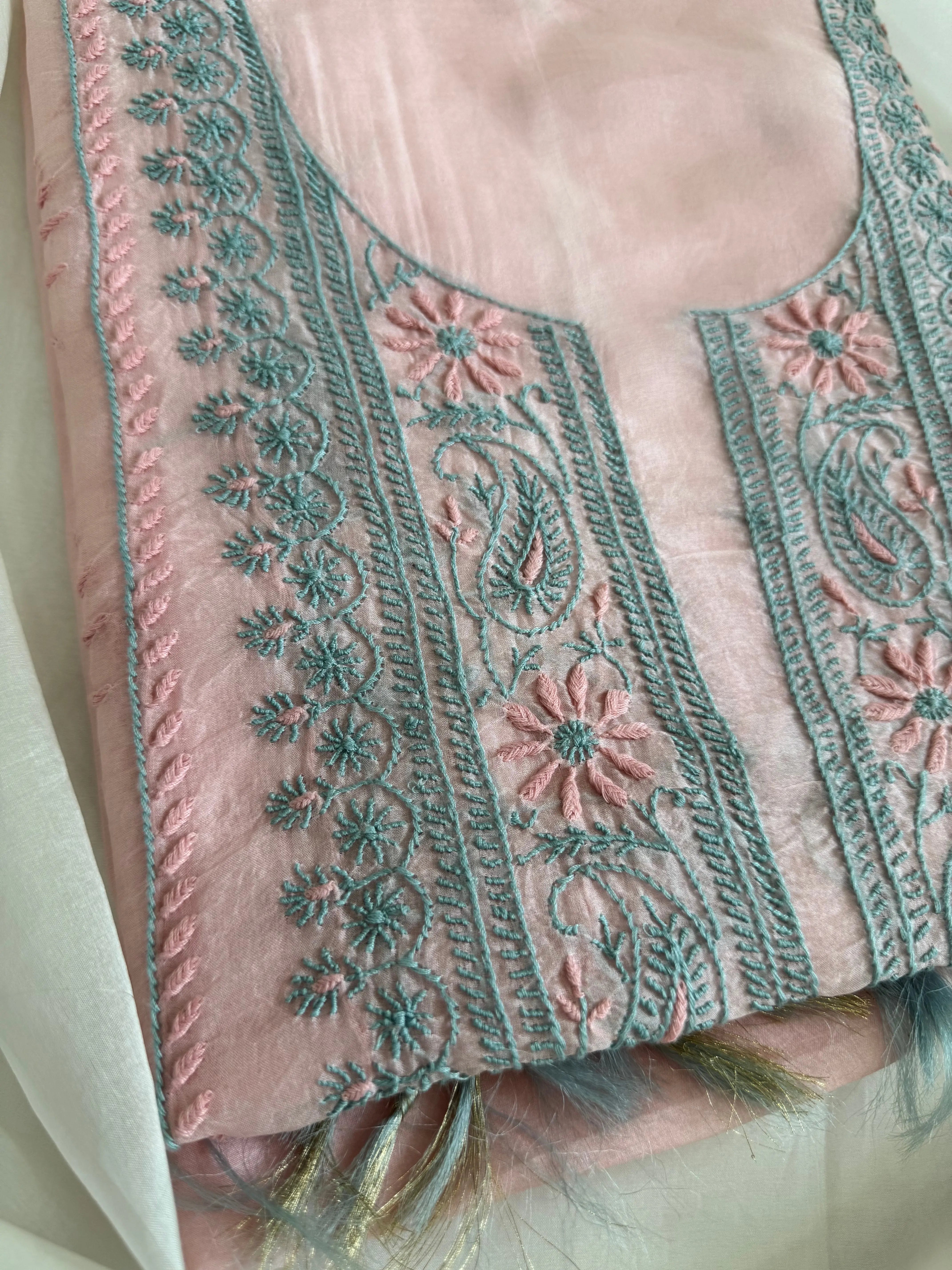 Organza Length with Dupatta - Pink ARIAA CHIKANKARI 