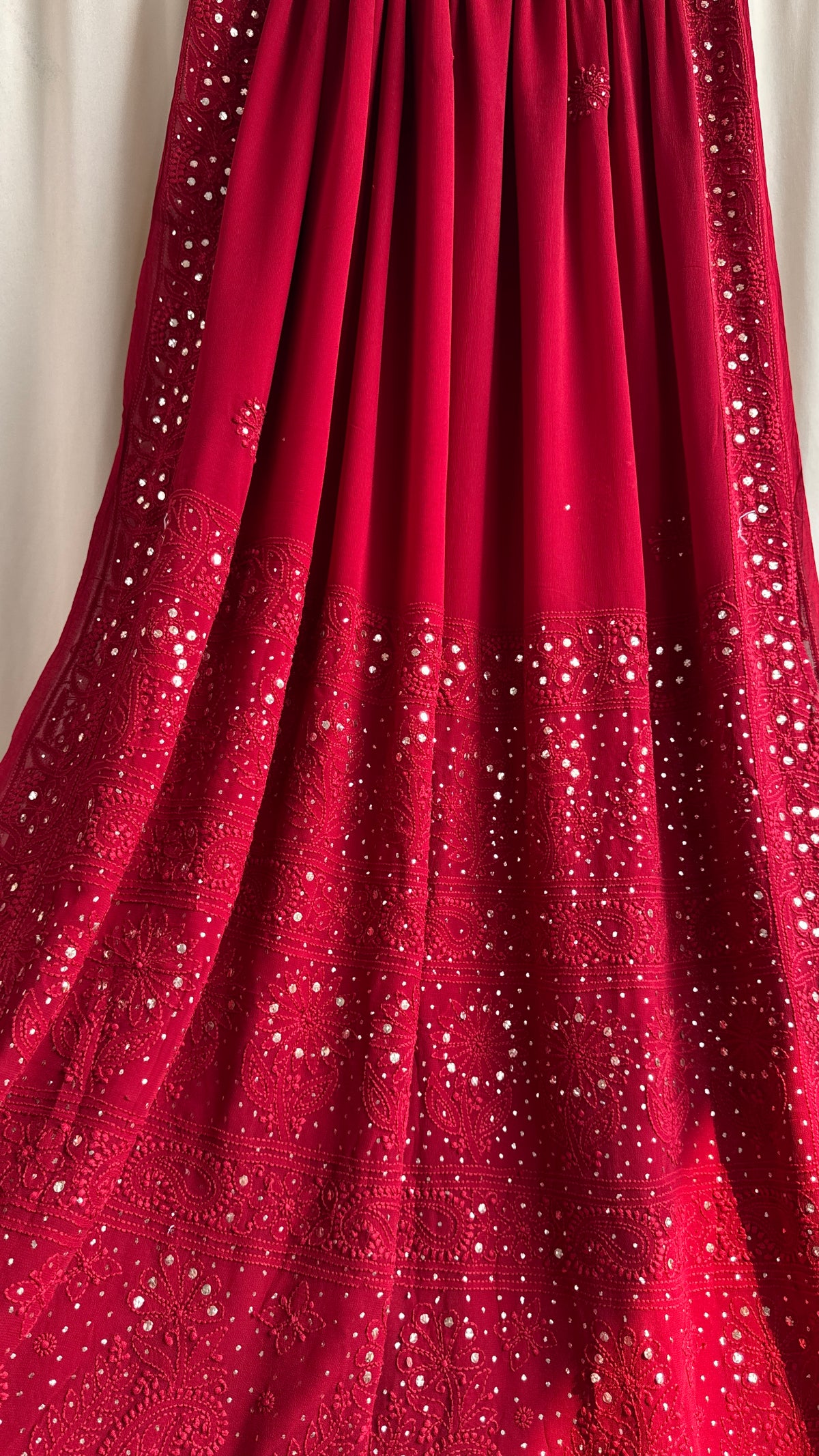 Viscose Maroon Chikankari saree with Mukaish Work