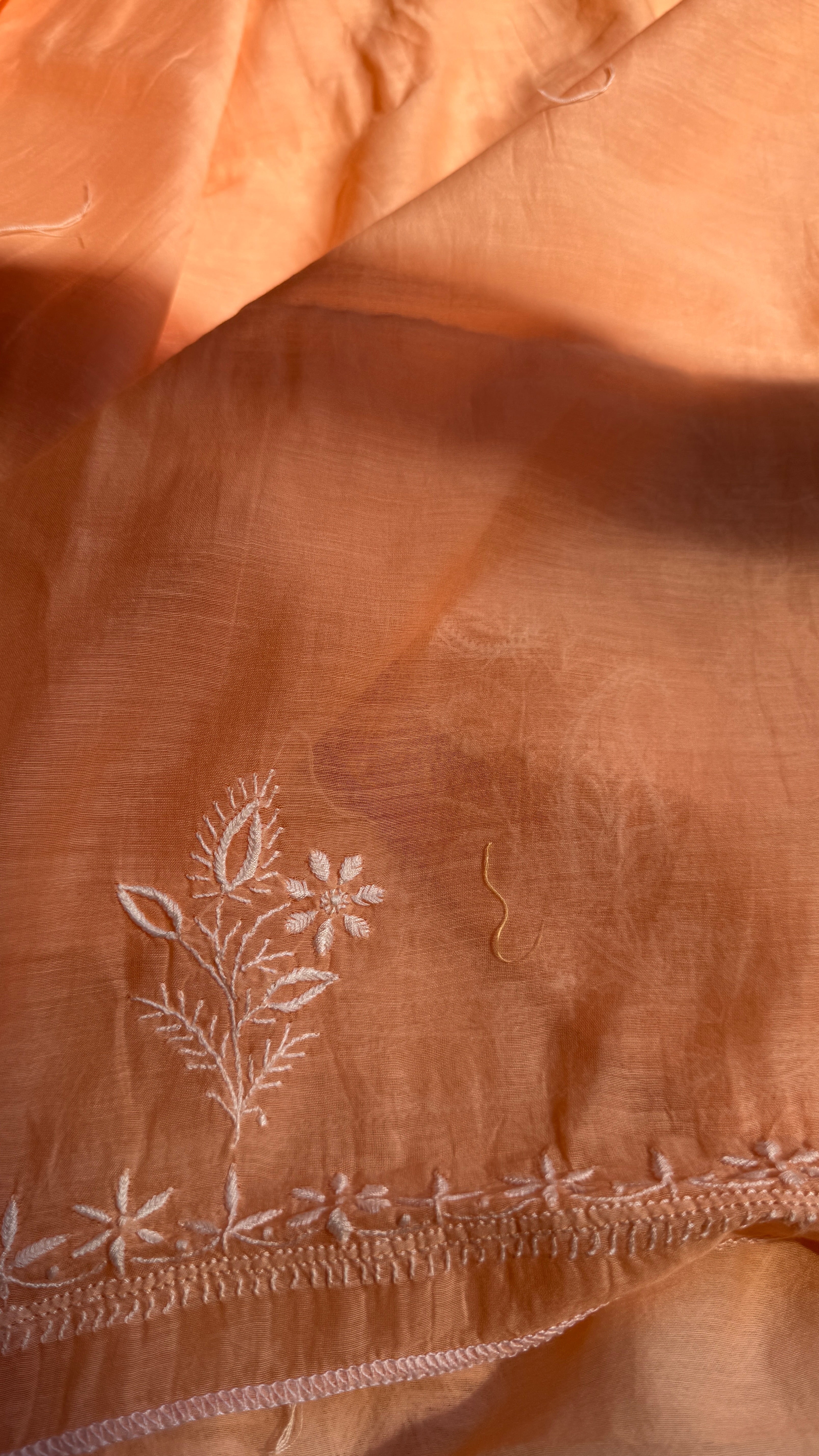 Pure Mul Chanderi Chikankari saree in Peach