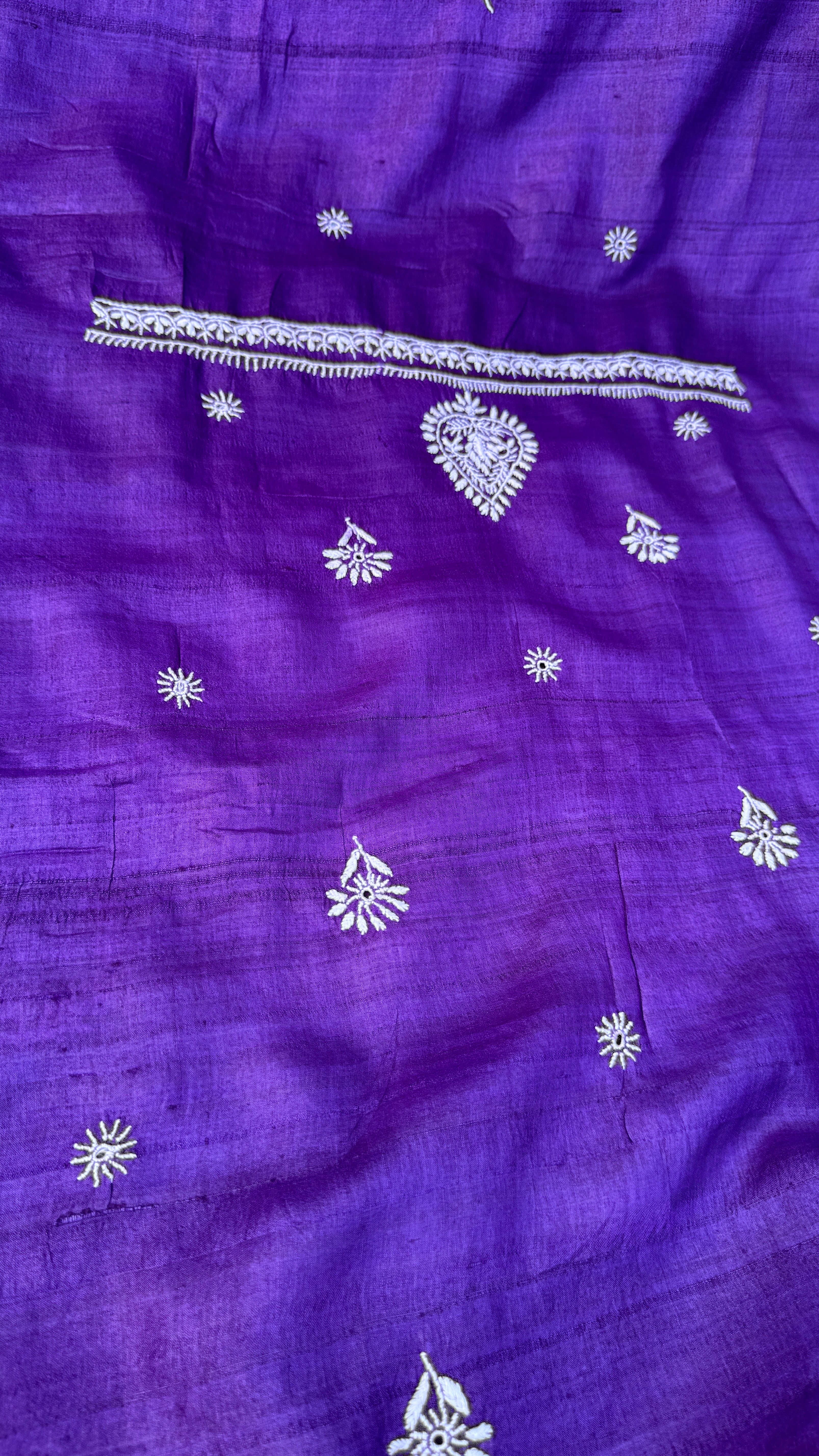 Pure Khadi Silk Chikankari Length with Dupatta - Purple