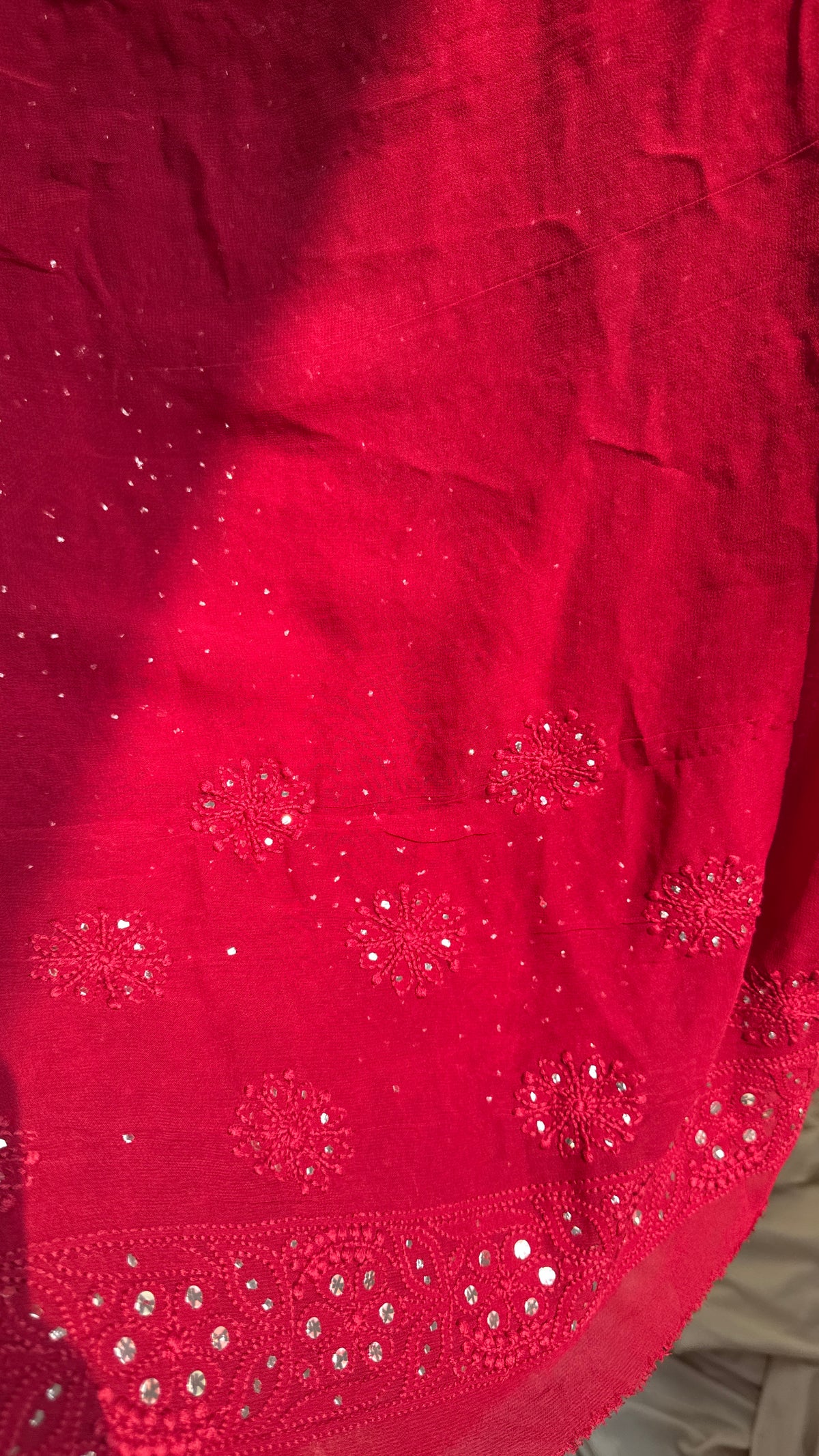 Viscose Maroon Chikankari saree with Mukaish Work