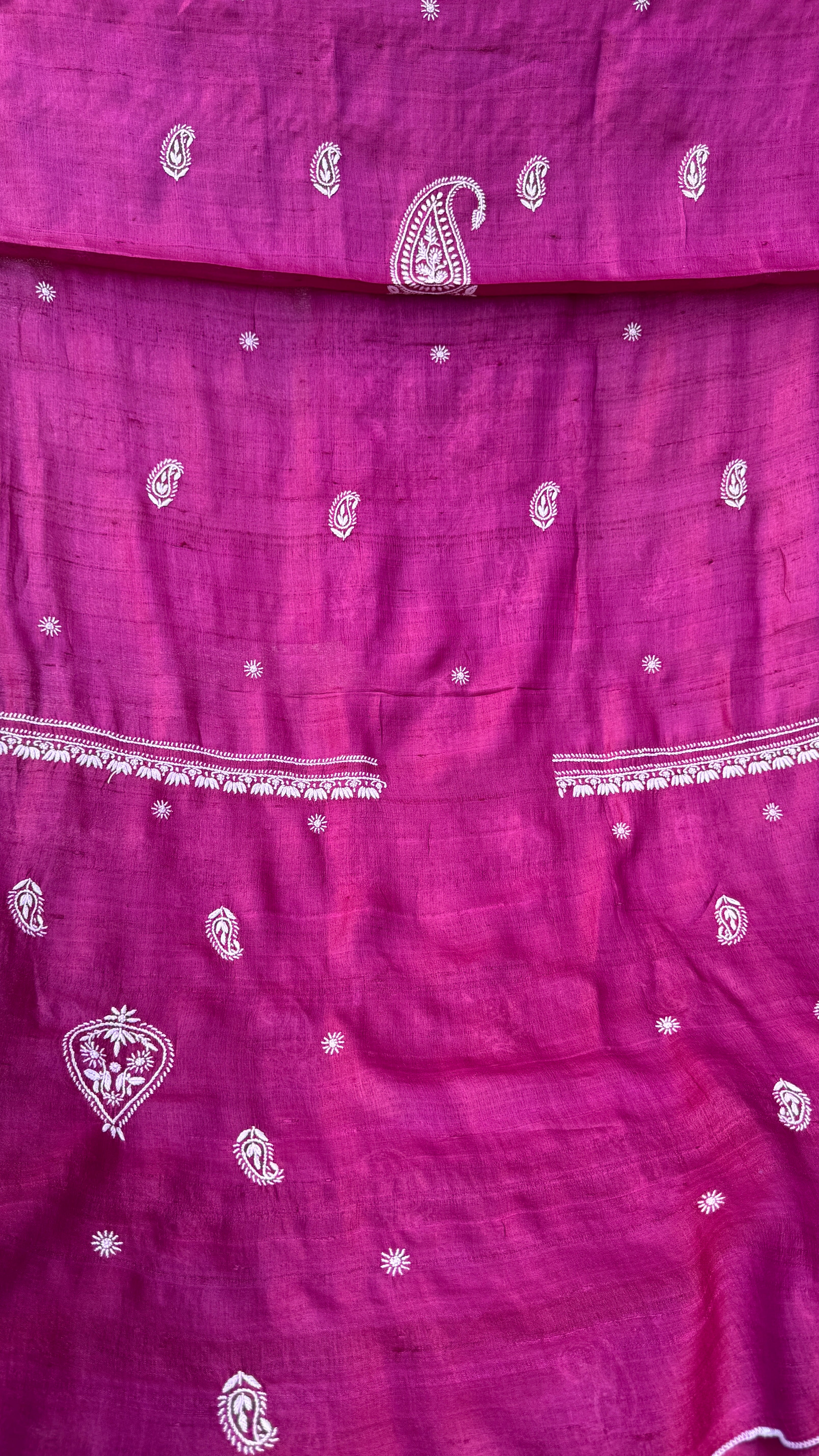 Pure Khadi Silk Chikankari Length with Dupatta - Berry Pink
