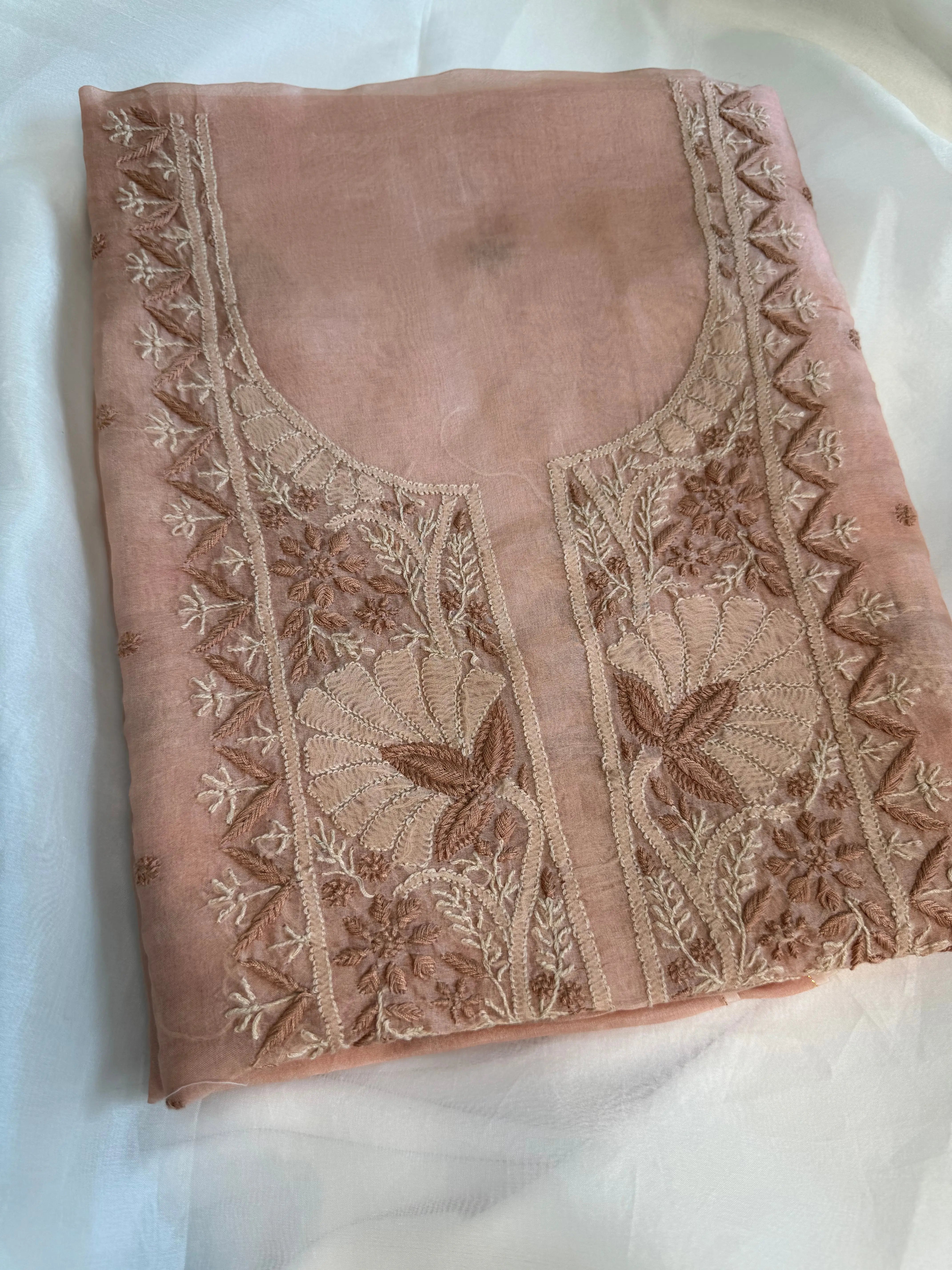 Organza Length with Dupatta -Peach Beige ARIAA CHIKANKARI 