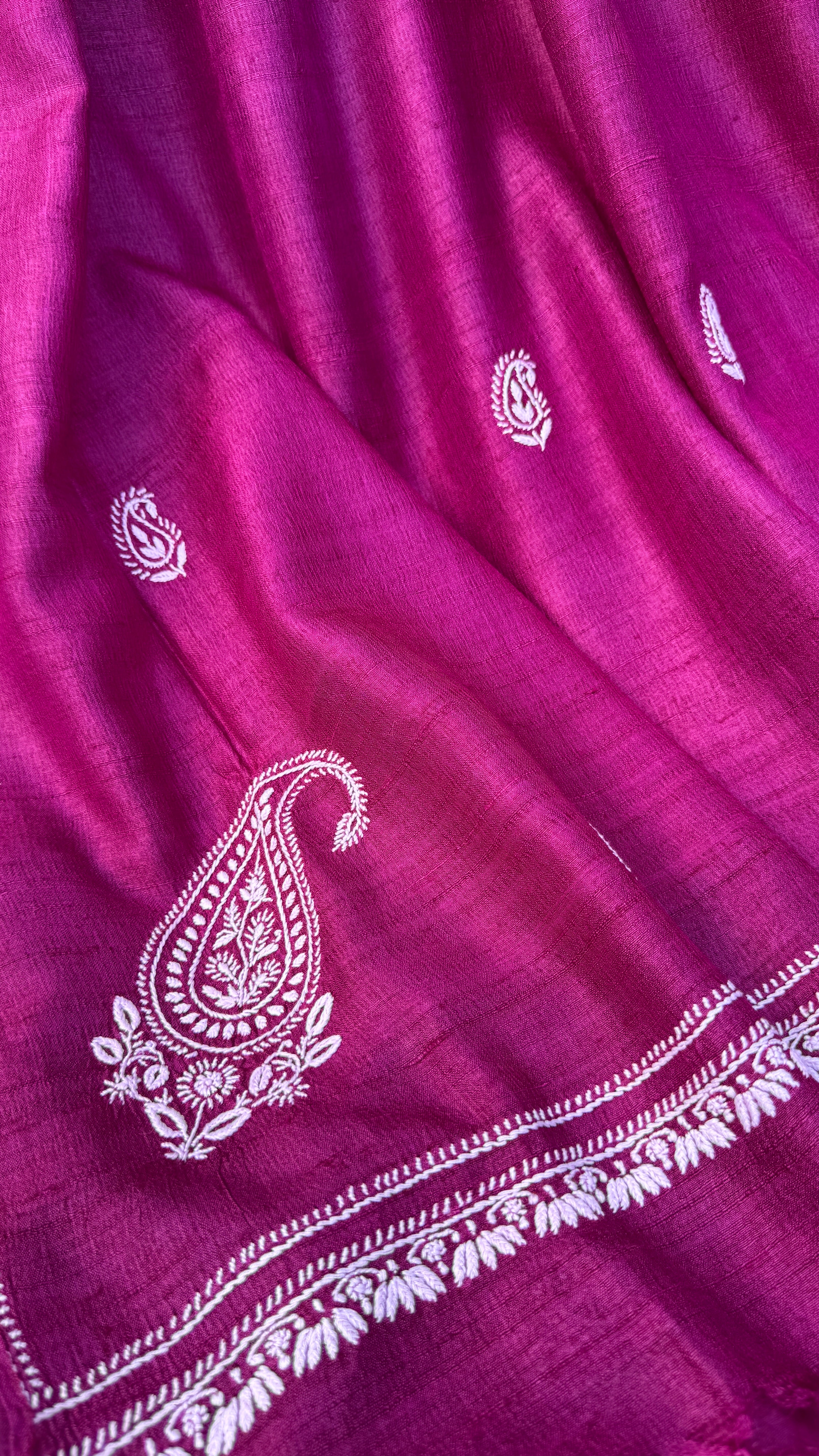 Pure Khadi Silk Chikankari Length with Dupatta - Berry Pink