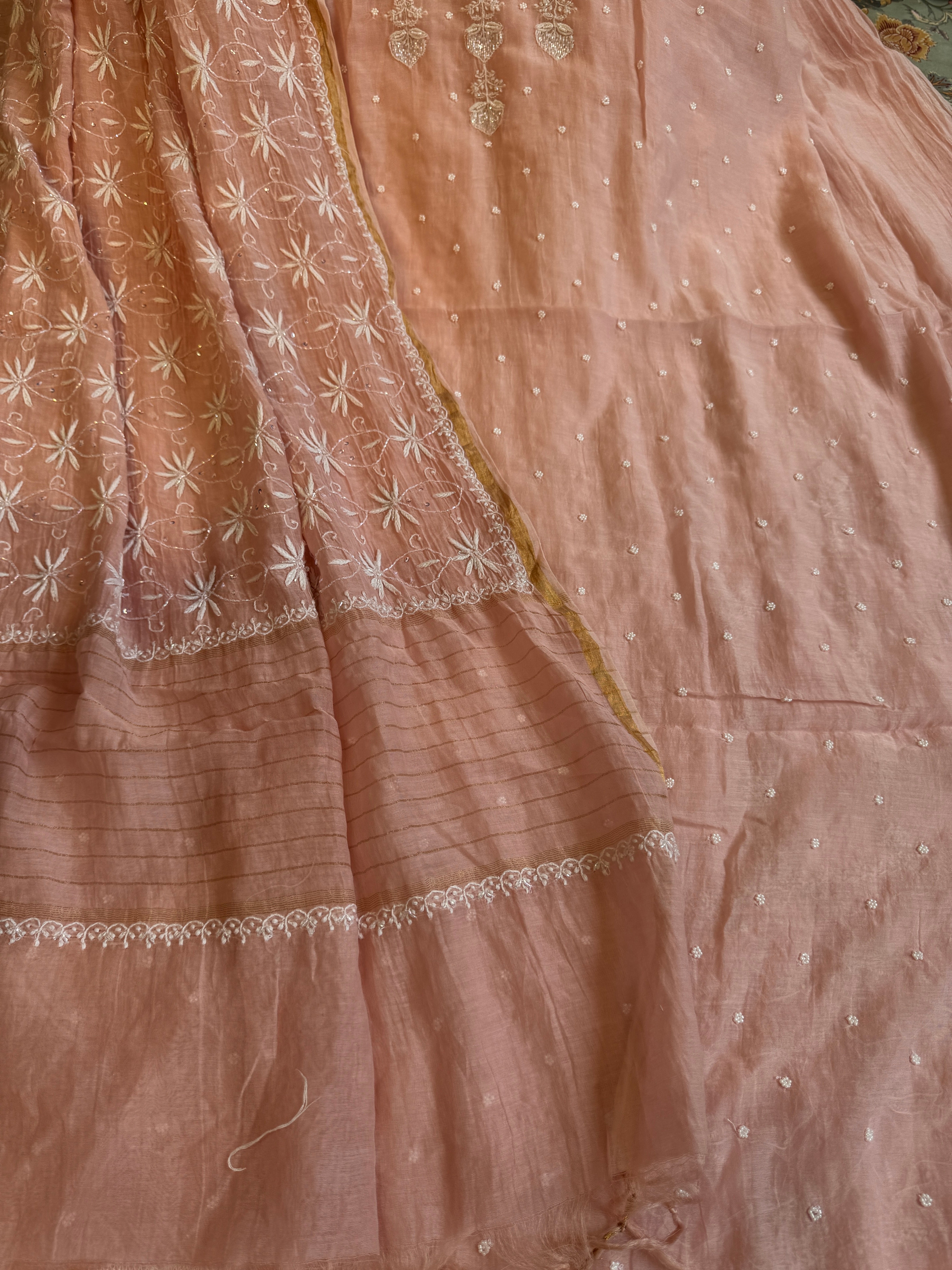 Mul Chanderi Chikankari  - Peach ARIAA CHIKANKARI 