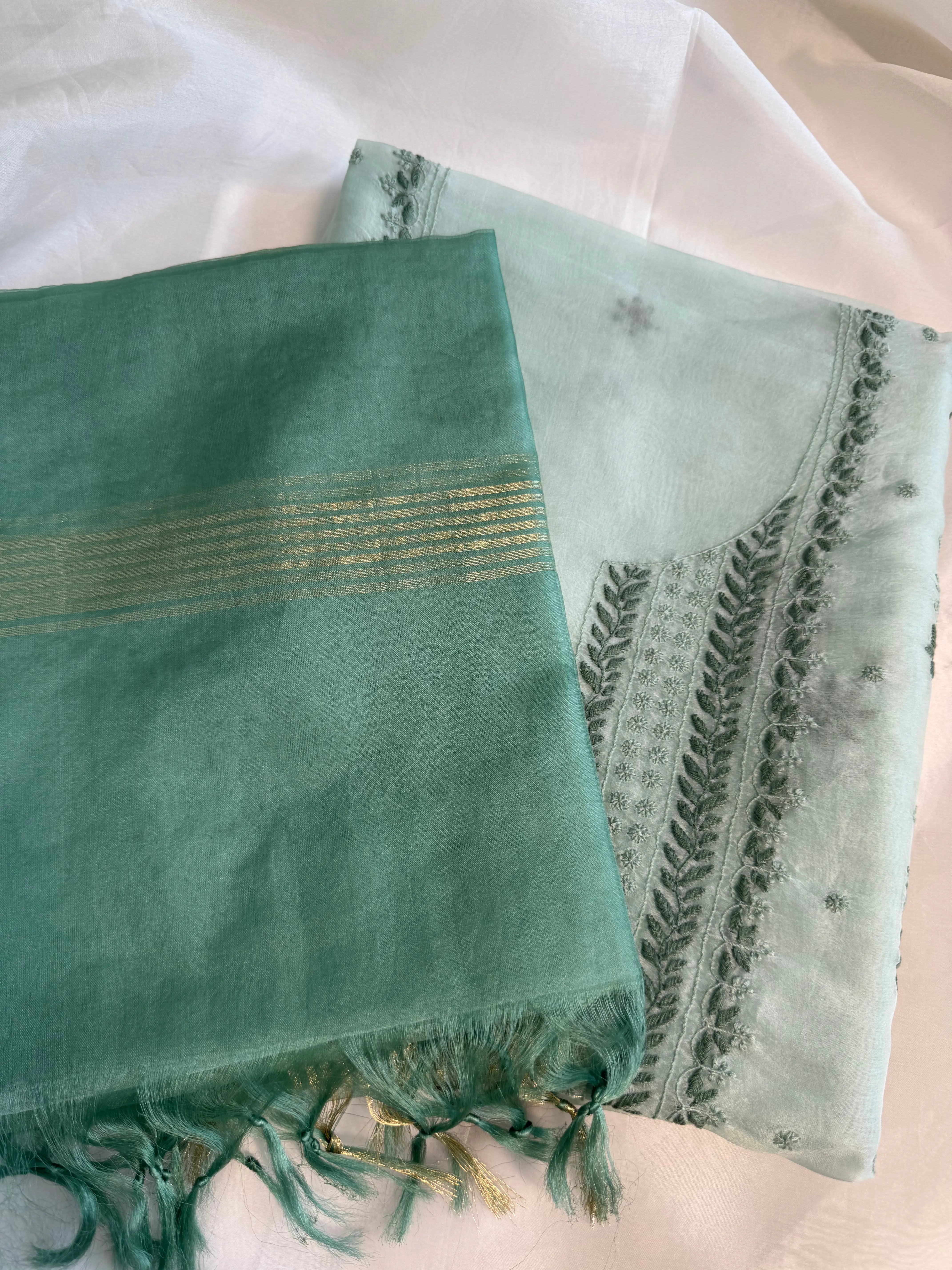 Organza Length with Dupatta - Green ARIAA CHIKANKARI 