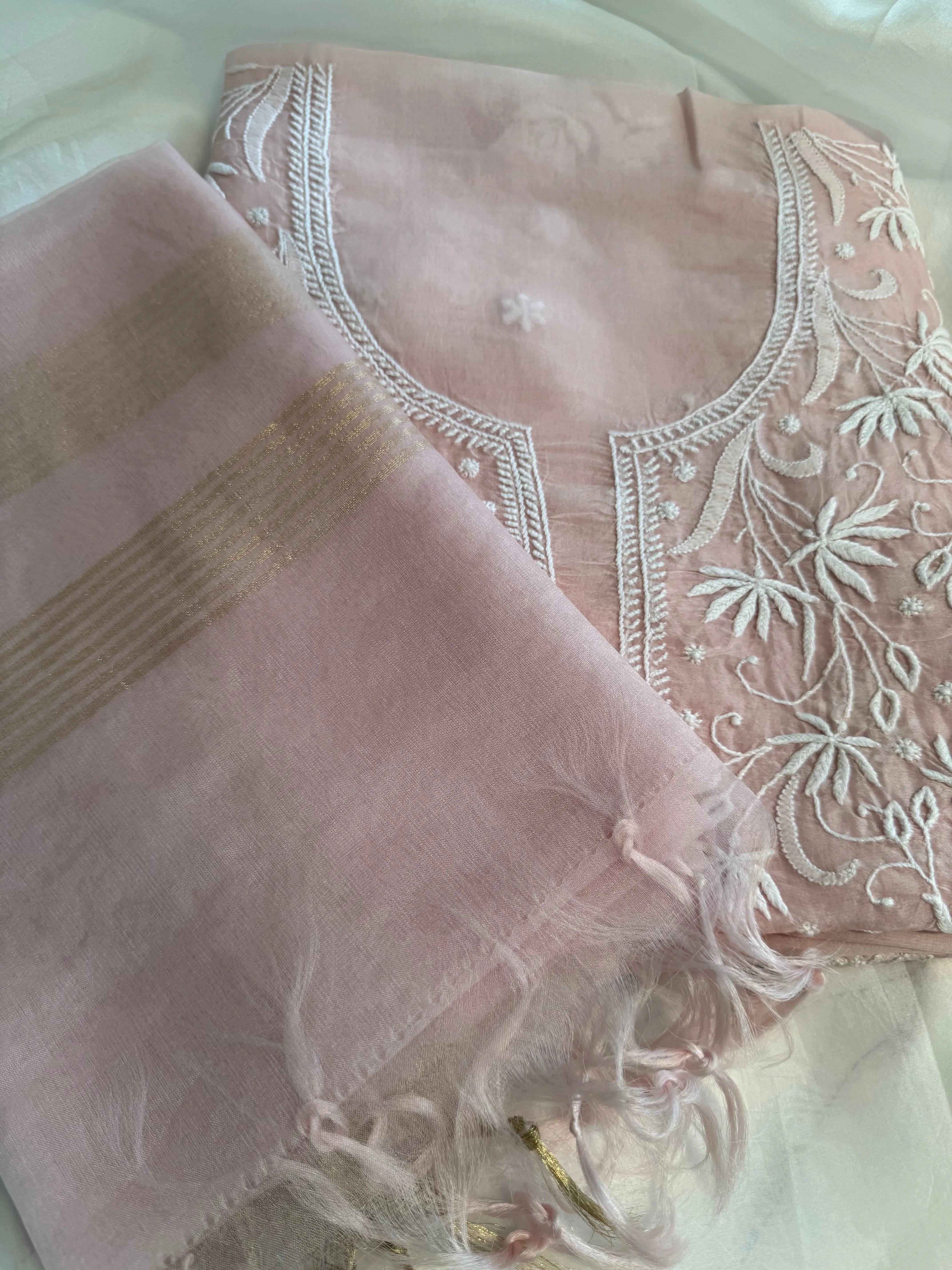 Organza Length with Dupatta - Pink ARIAA CHIKANKARI 