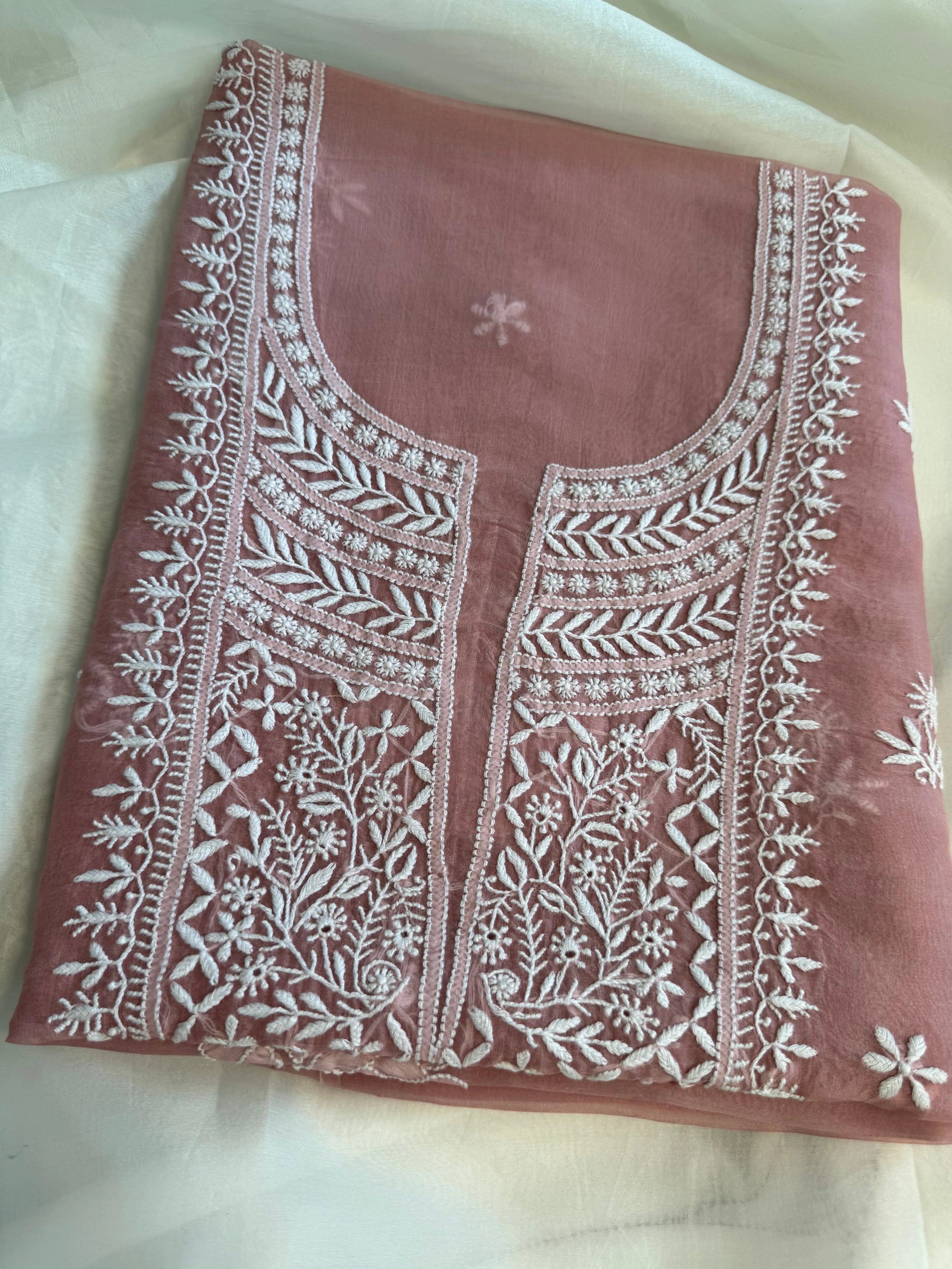 Organza Length with Dupatta - Rosewood Pink ARIAA CHIKANKARI 