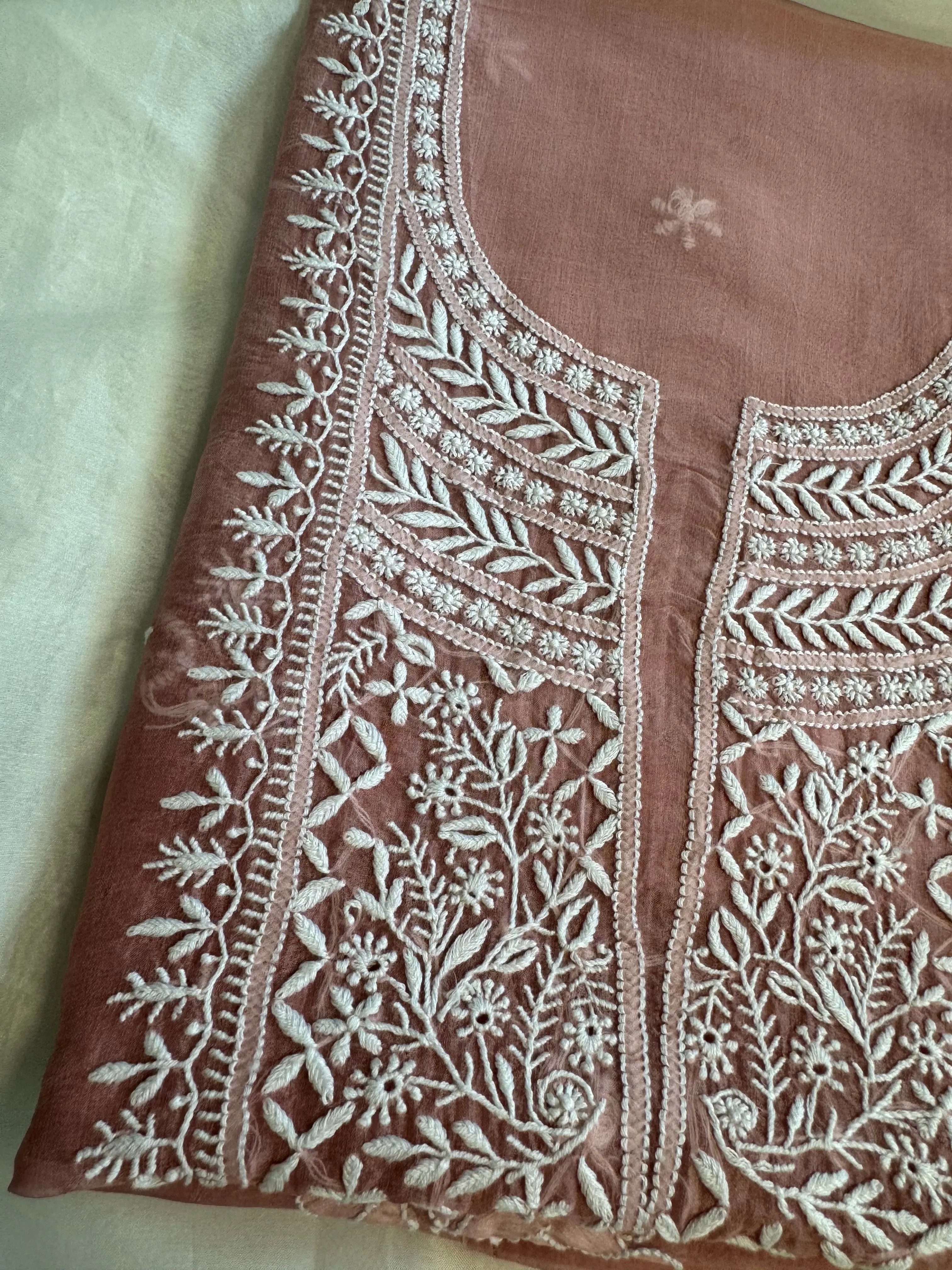 Organza Length with Dupatta - Rosewood Pink ARIAA CHIKANKARI 