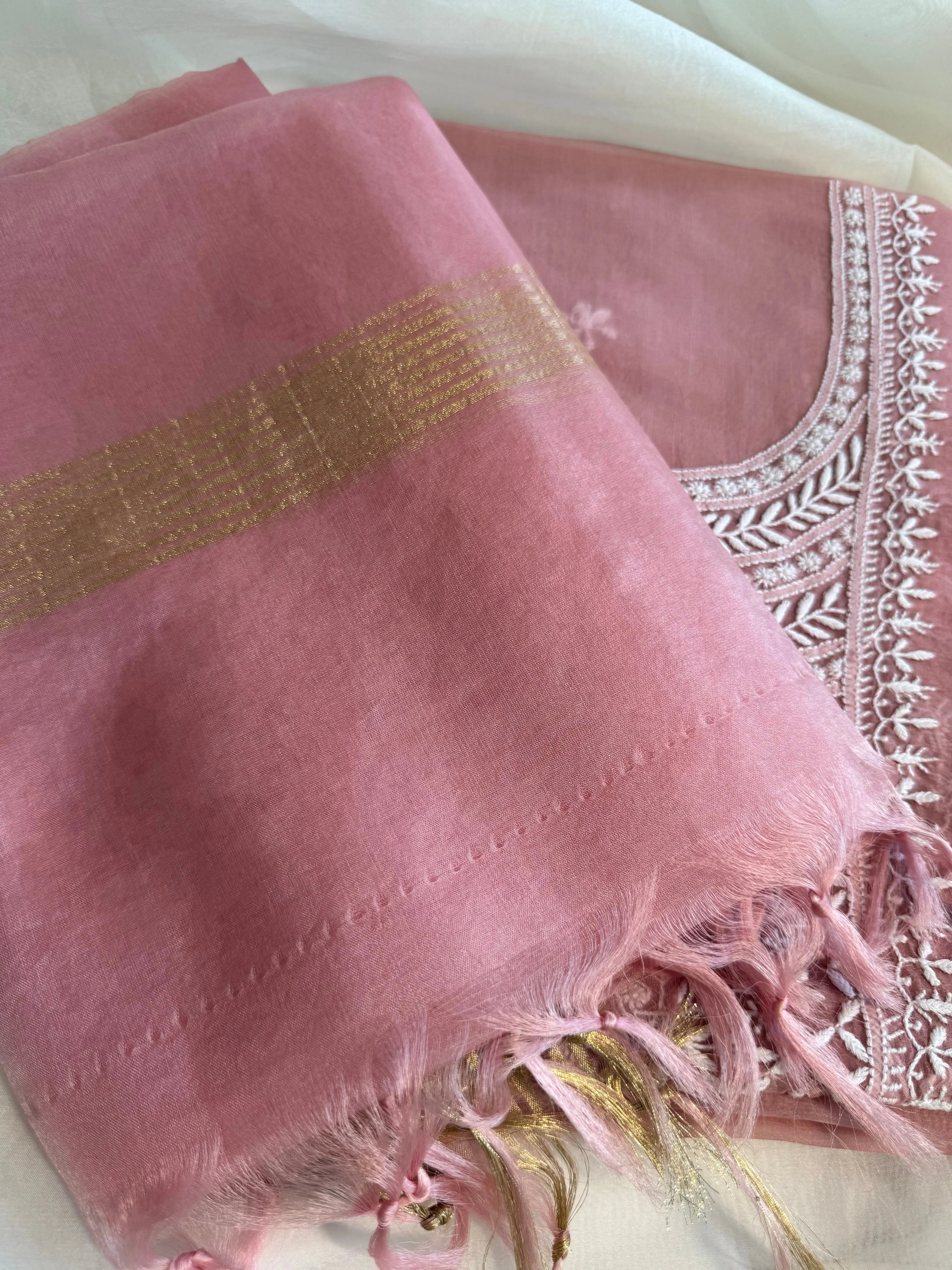 Organza Length with Dupatta - Rosewood Pink ARIAA CHIKANKARI 