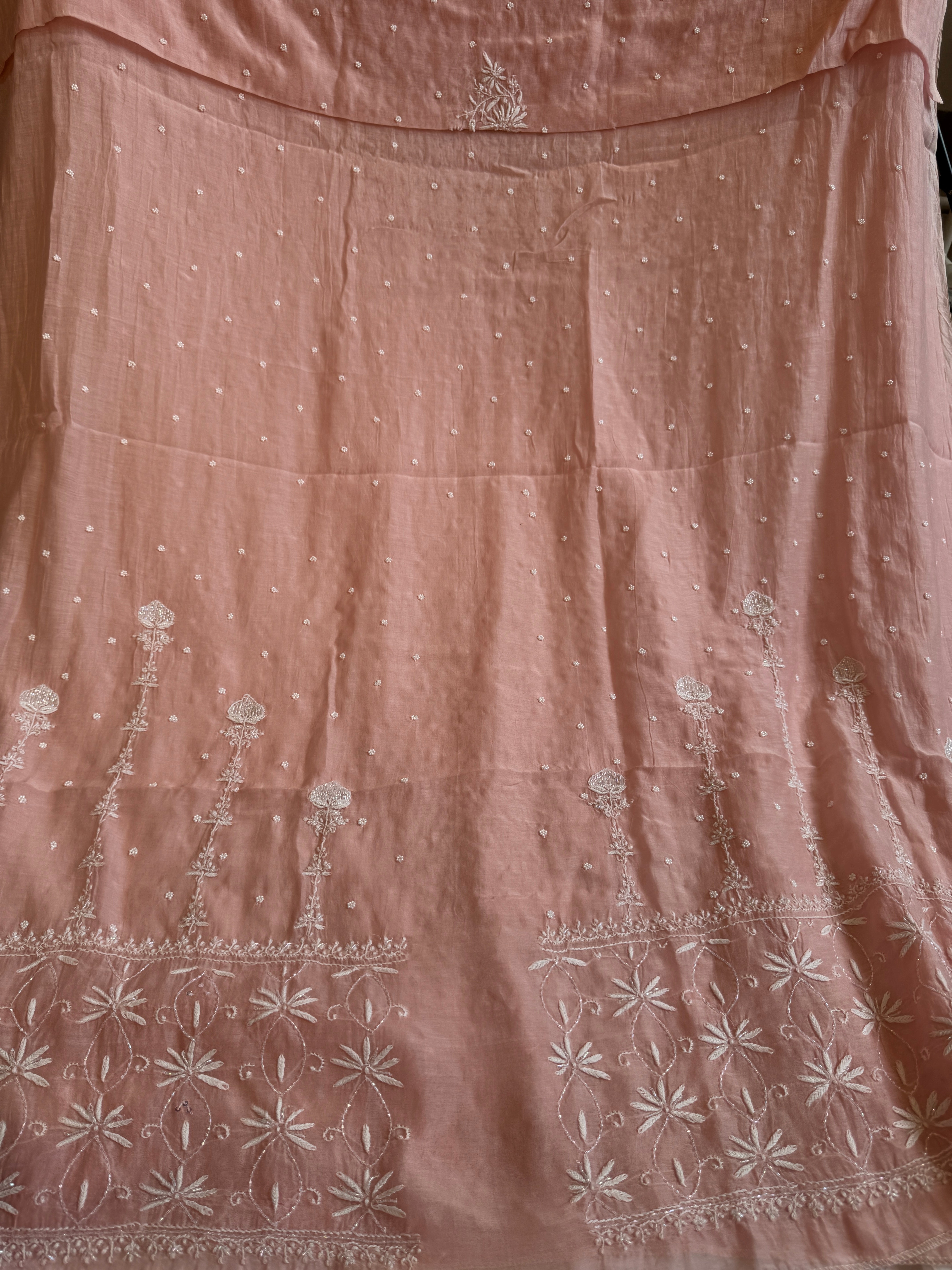 Mul Chanderi Chikankari  - Peach ARIAA CHIKANKARI 