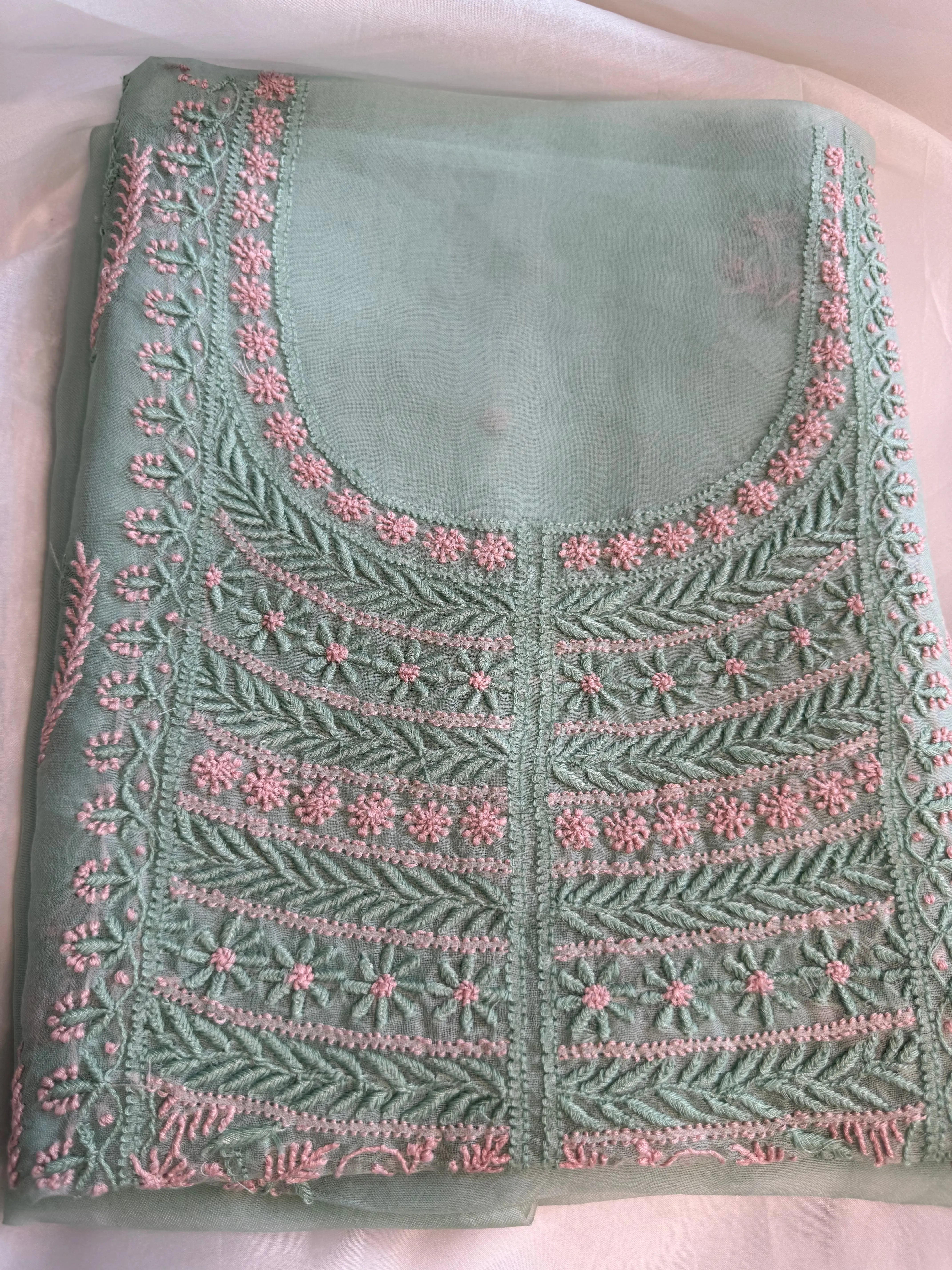 Organza Length with Dupatta - Green ARIAA CHIKANKARI 