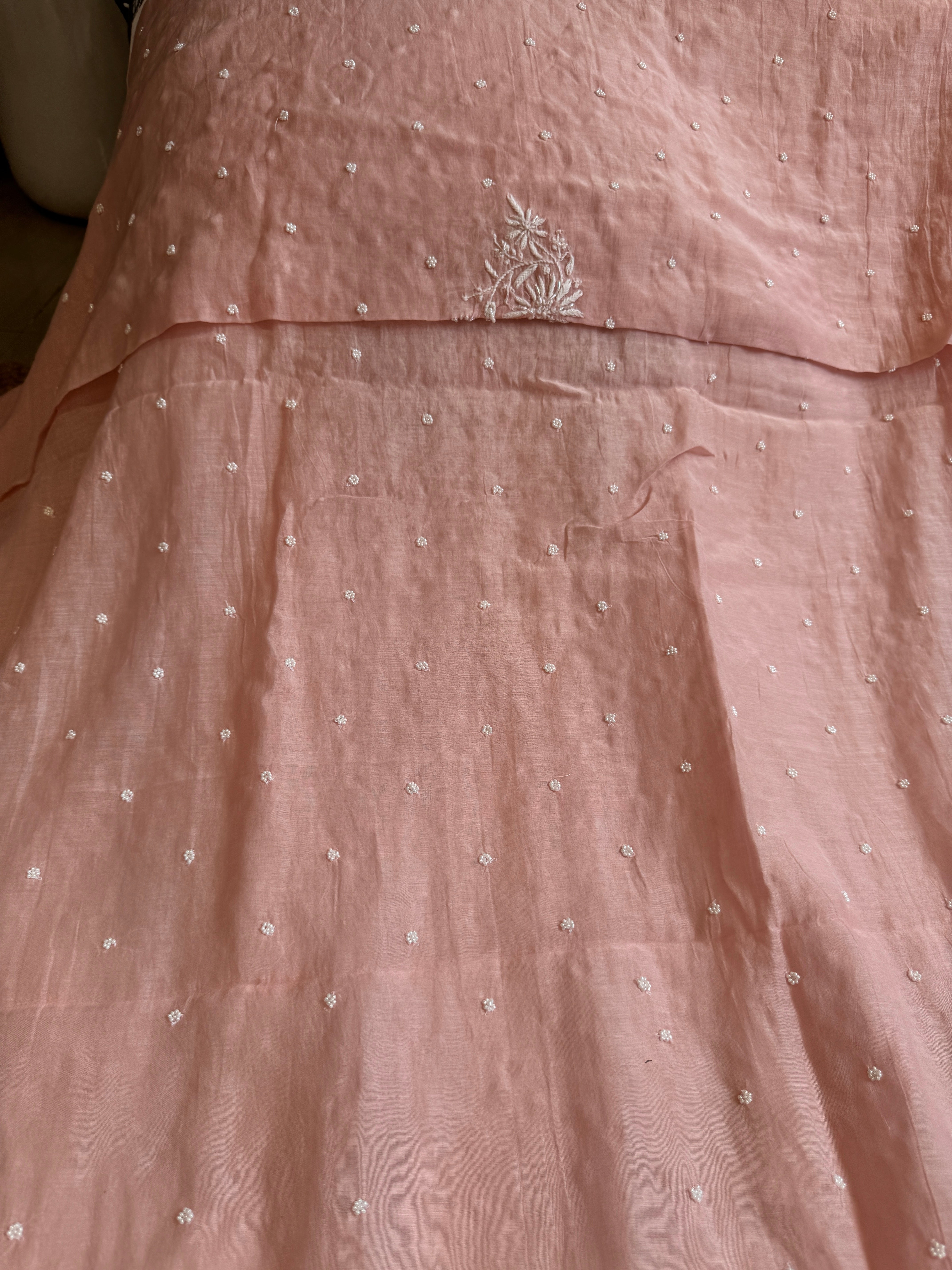 Mul Chanderi Chikankari  - Peach ARIAA CHIKANKARI 