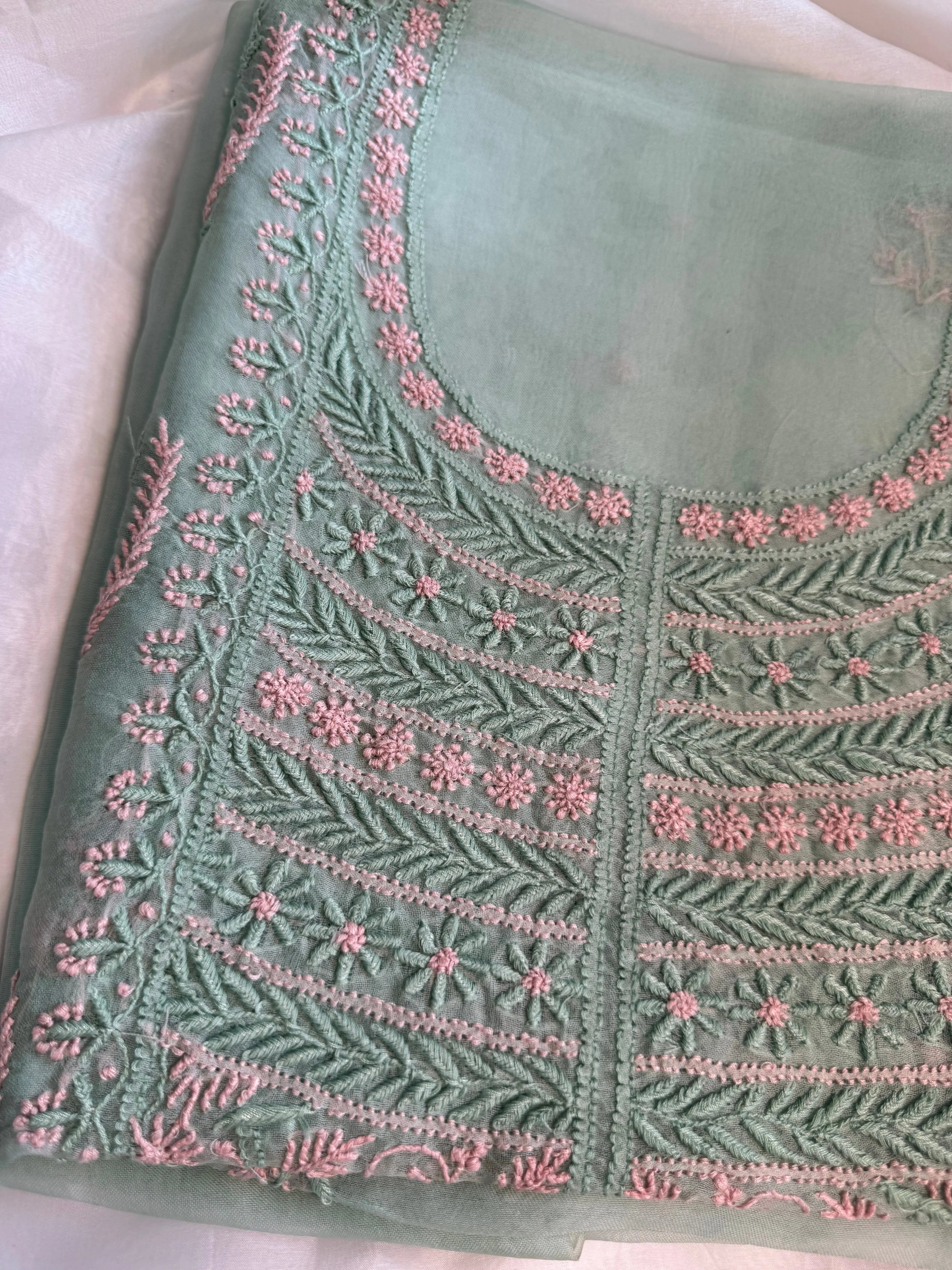 Organza Length with Dupatta - Green ARIAA CHIKANKARI 