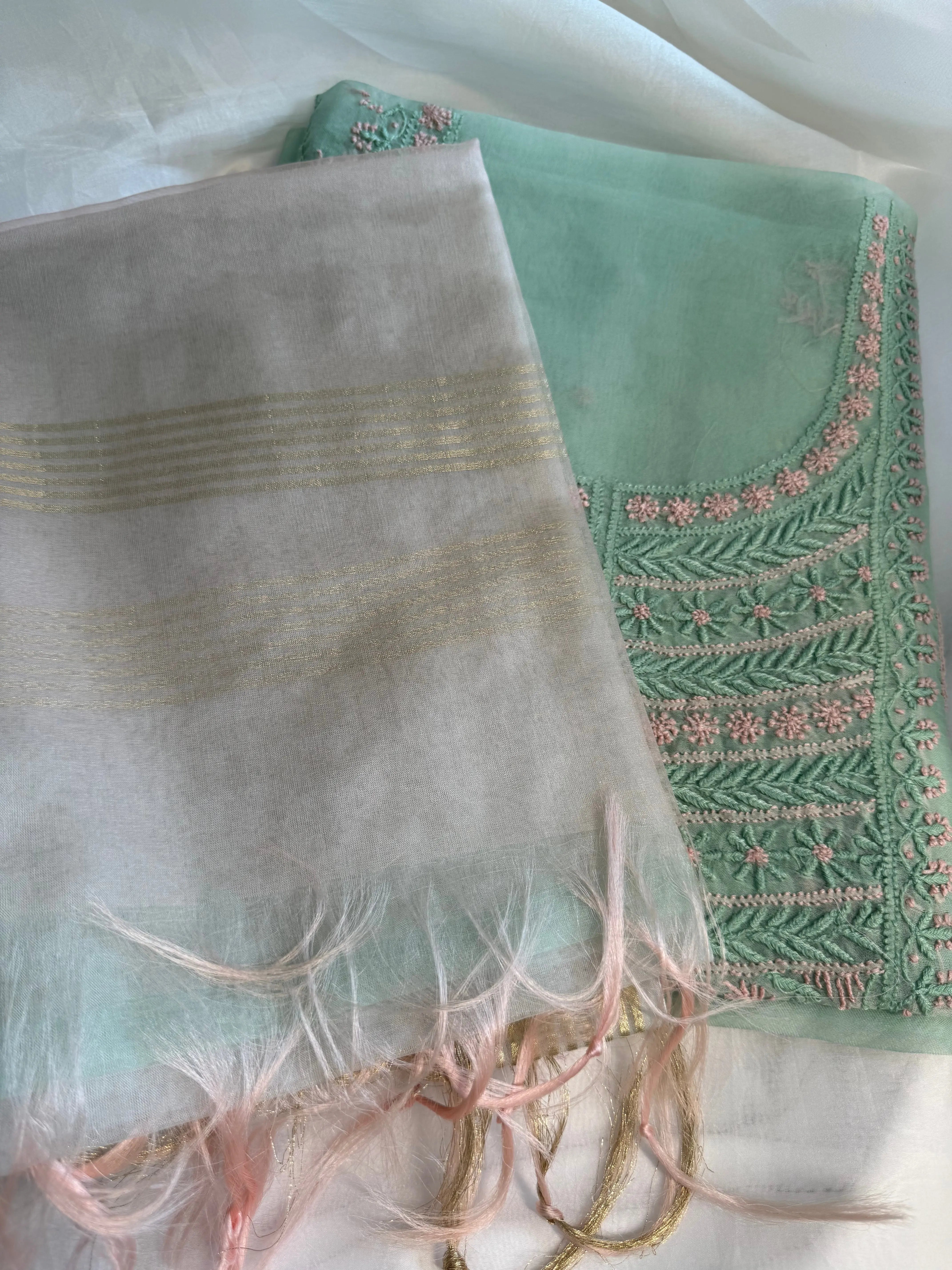 Organza Length with Dupatta - Green ARIAA CHIKANKARI 