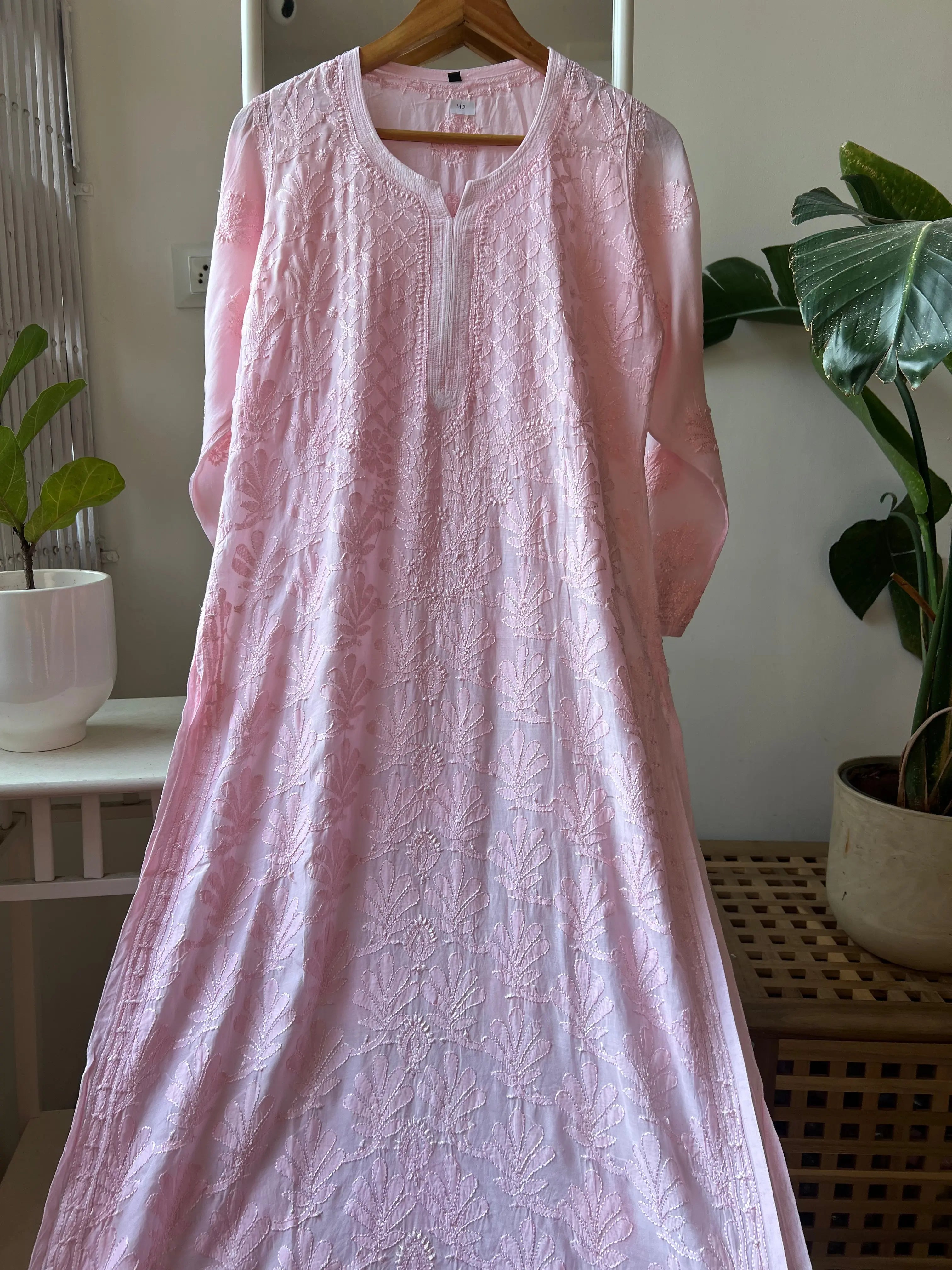 Muslin Chikankari Kurti - Baby Pink ARIAA CHIKANKARI 