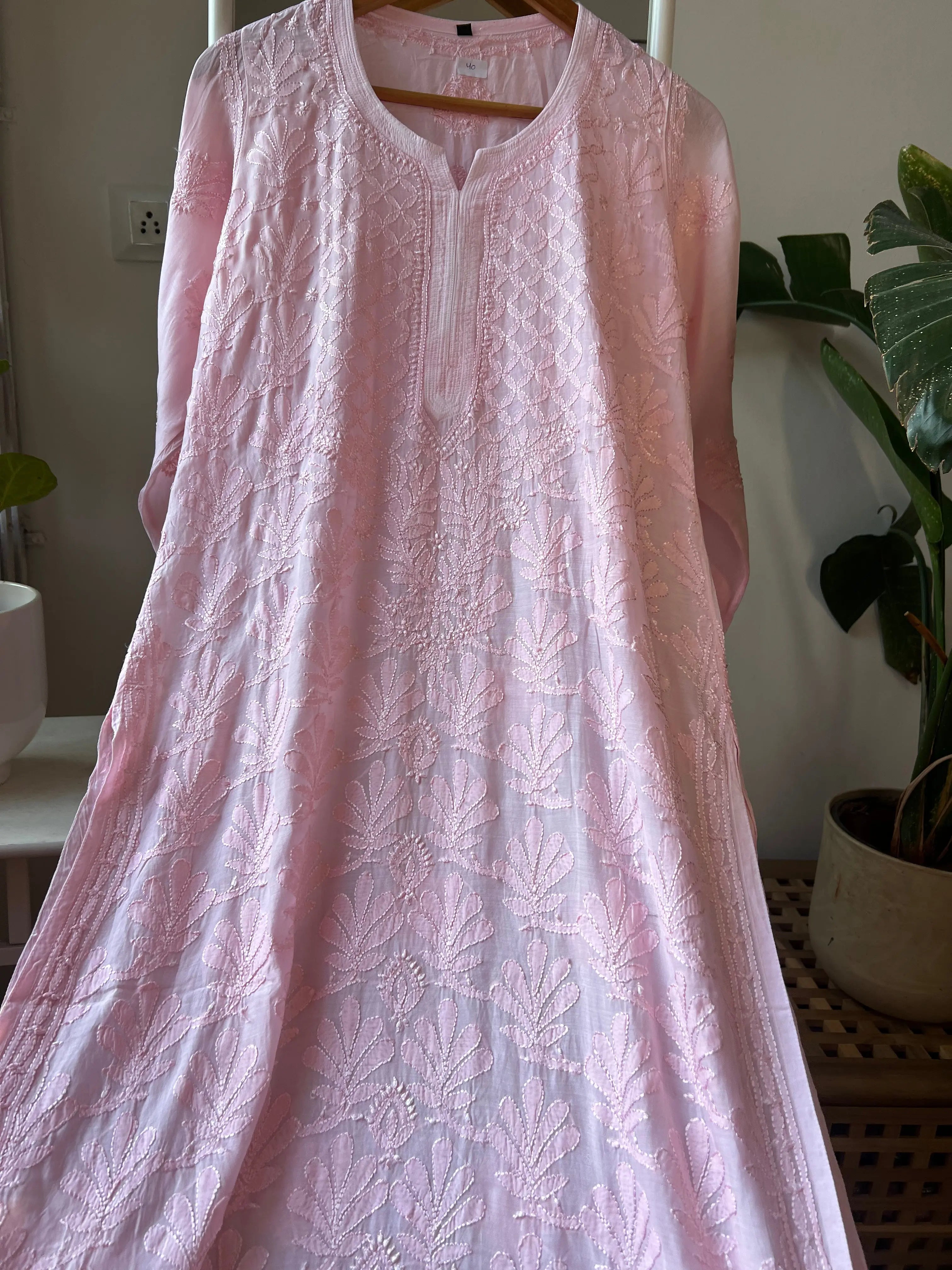 Muslin Chikankari Kurti - Baby Pink ARIAA CHIKANKARI 