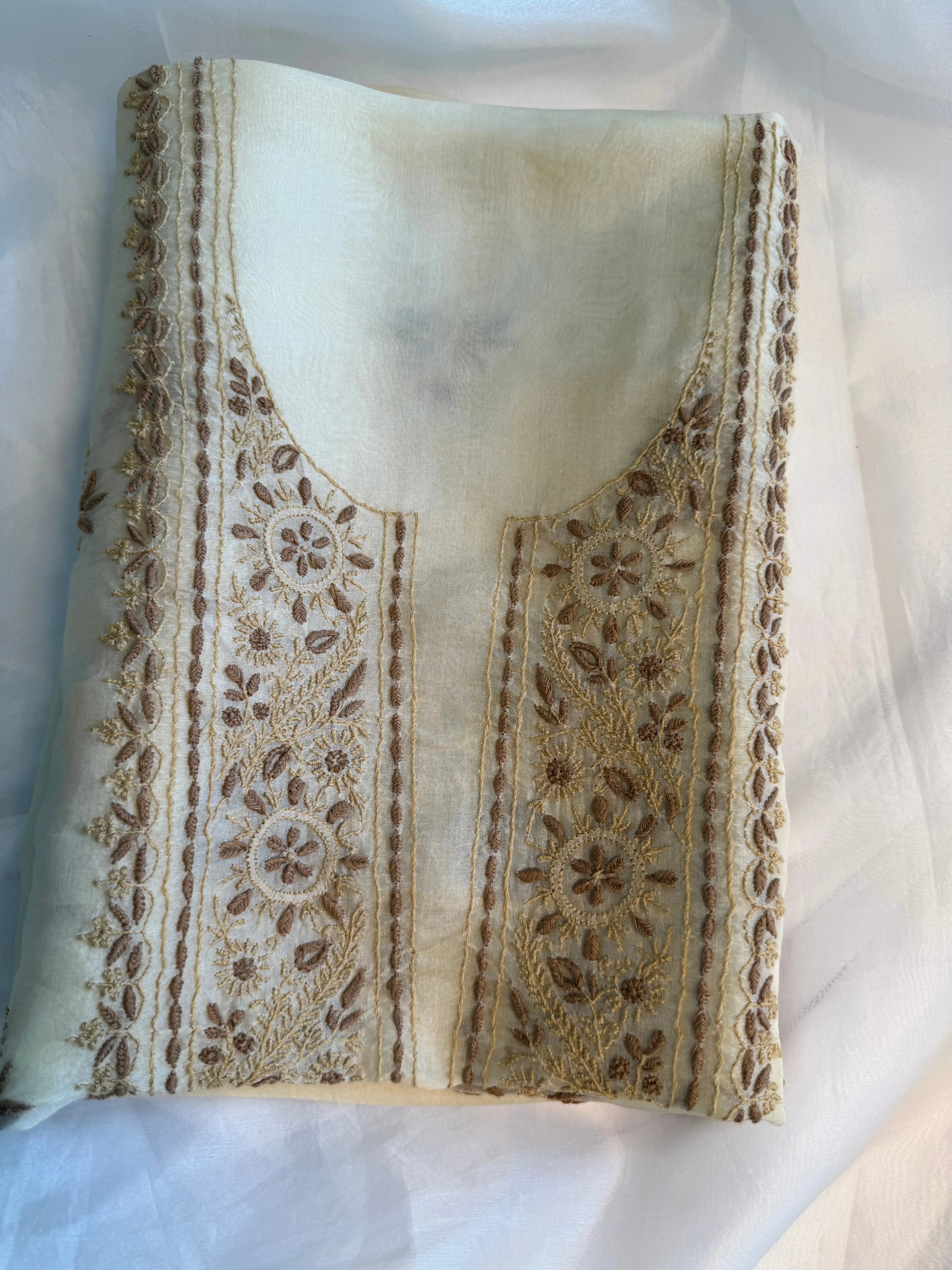 Organza Length with Dupatta - Beige ARIAA CHIKANKARI 