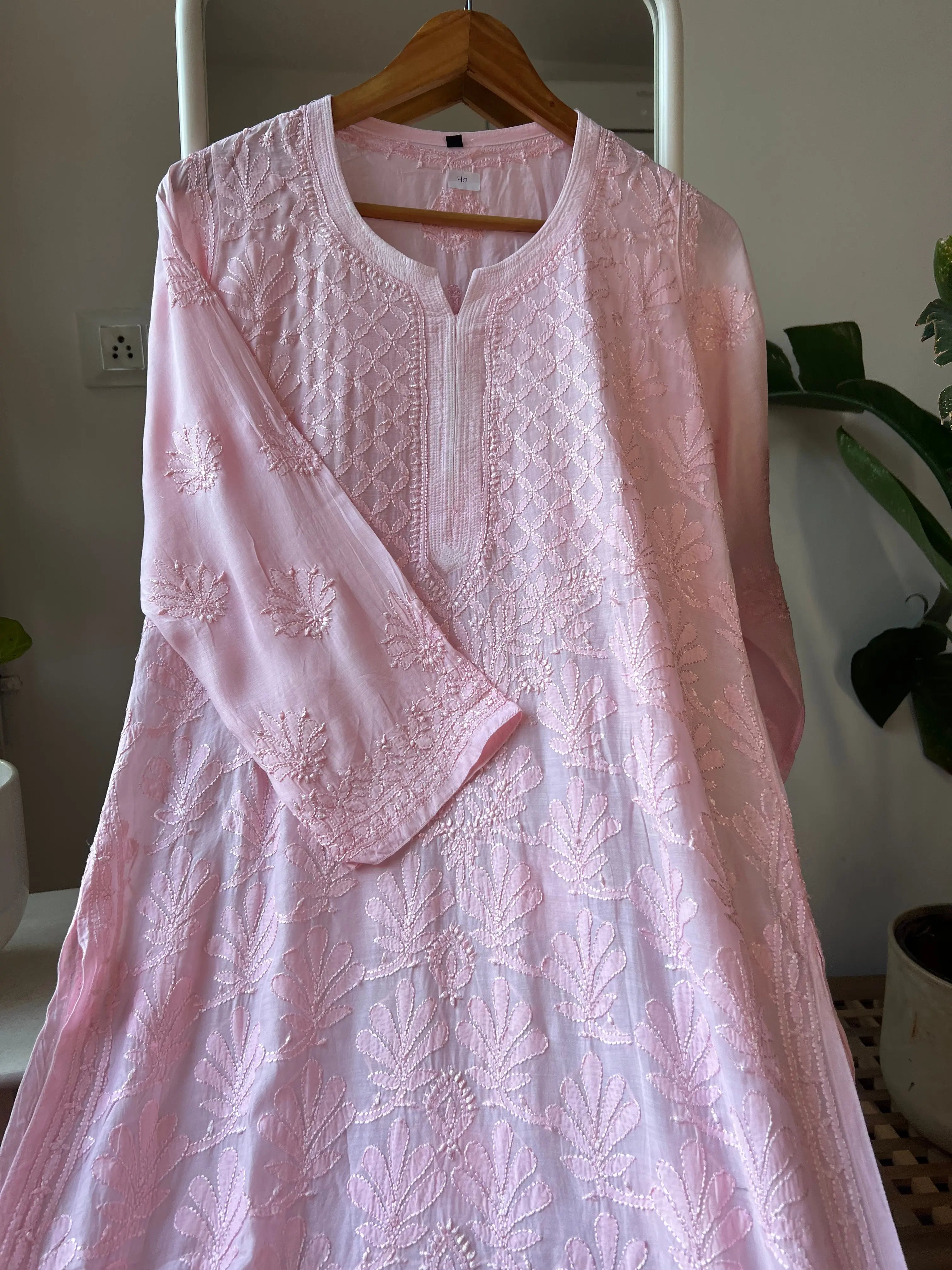 Muslin Chikankari Kurti - Baby Pink ARIAA CHIKANKARI 