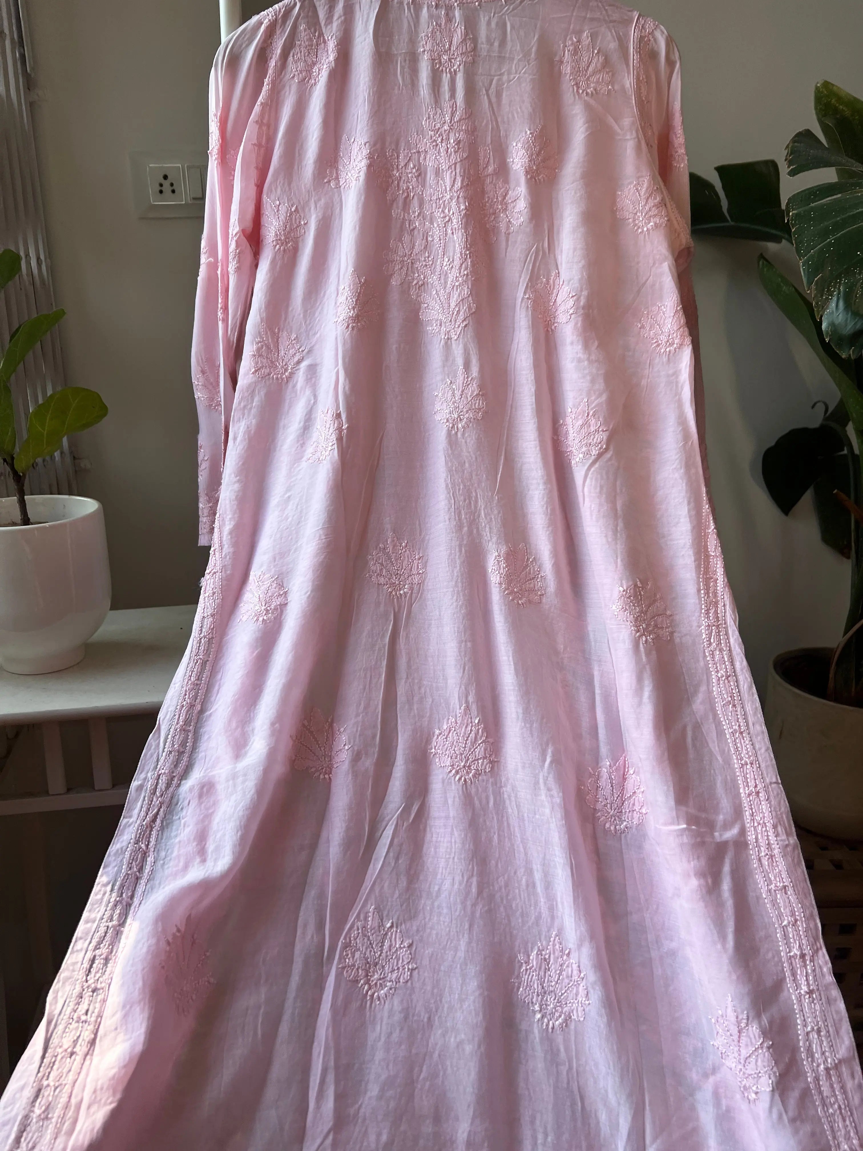 Muslin Chikankari Kurti - Baby Pink ARIAA CHIKANKARI 