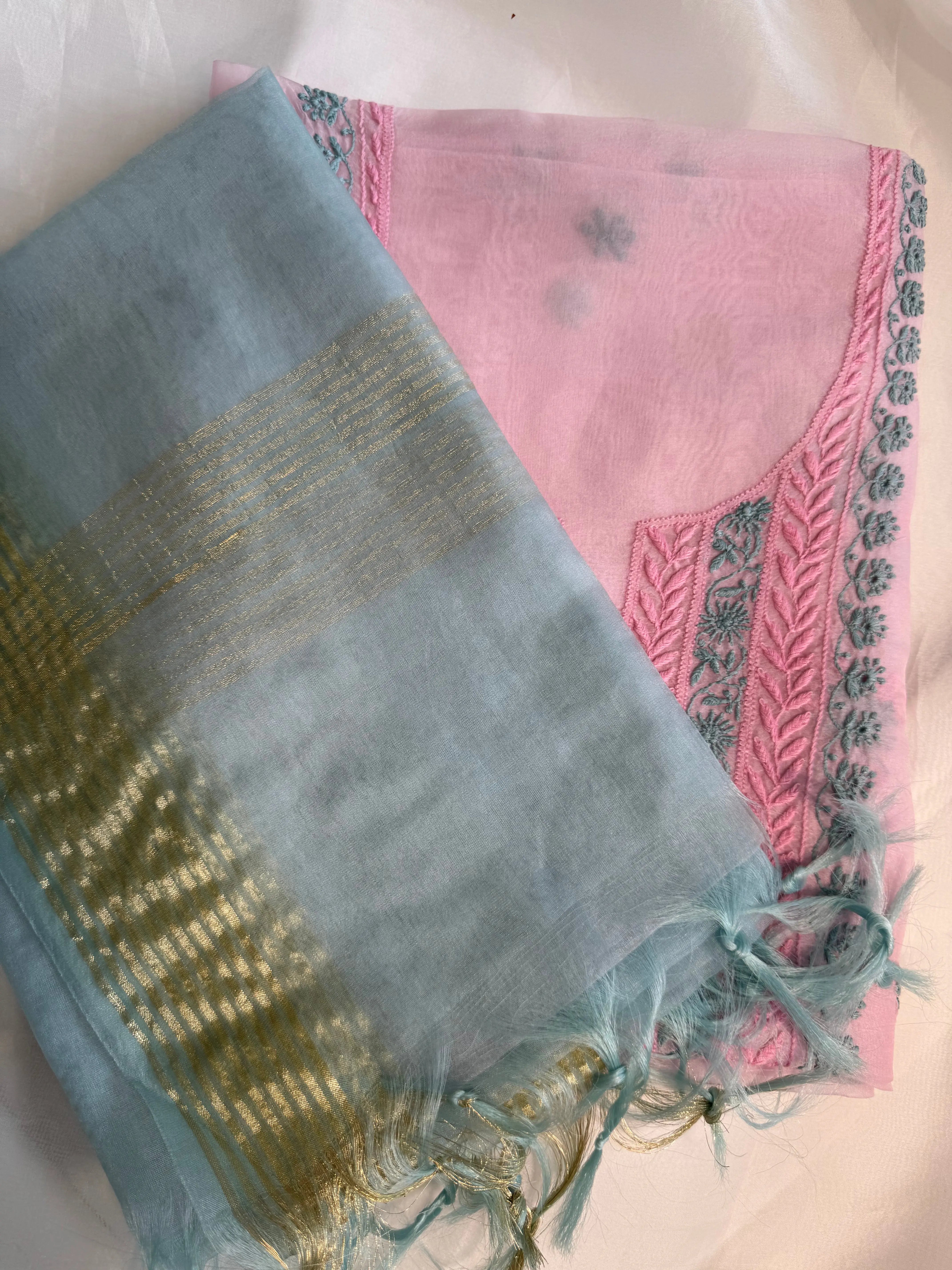 Organza Length with Dupatta - Pink ARIAA CHIKANKARI 