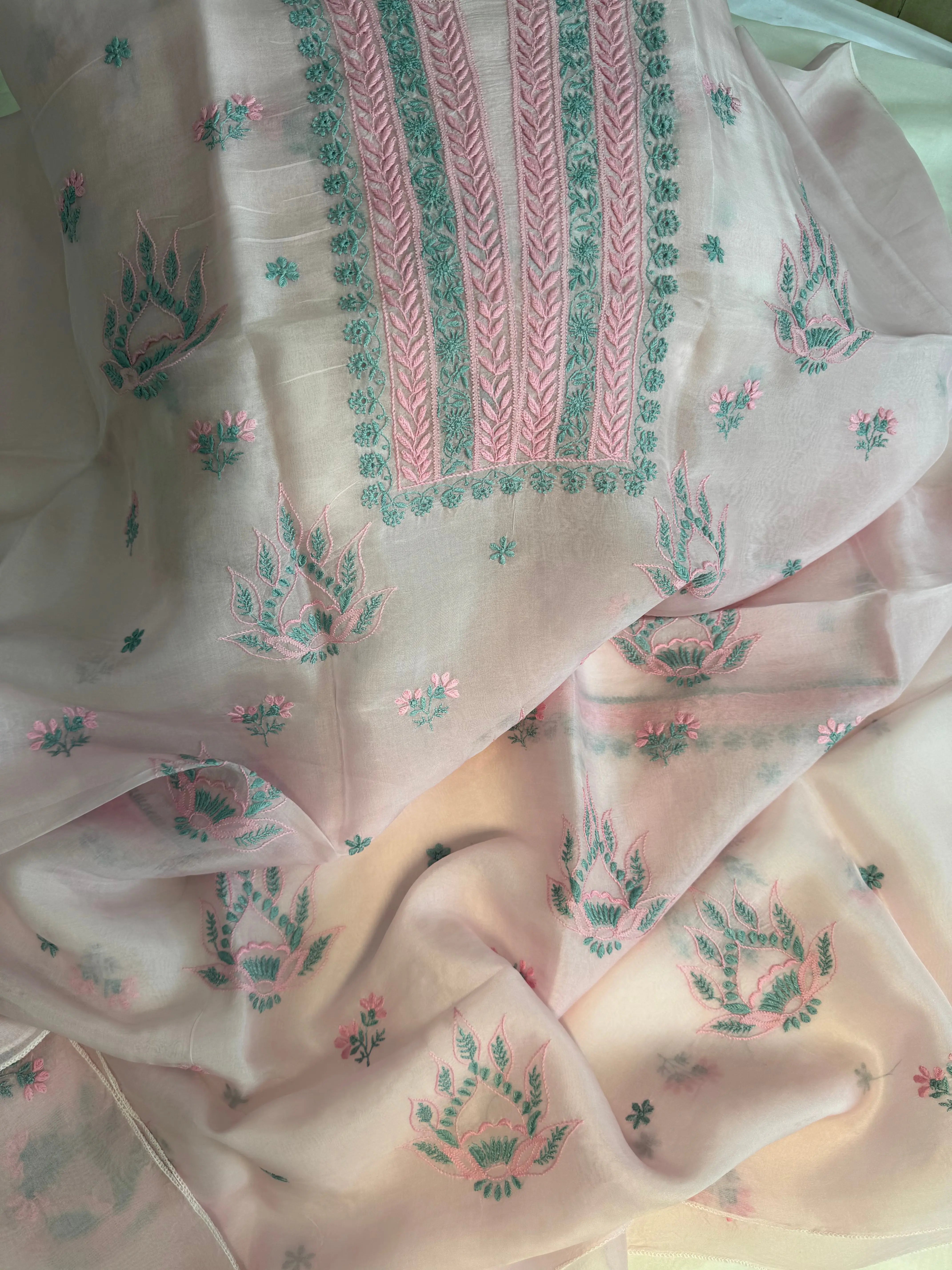 Organza Length with Dupatta - Pink ARIAA CHIKANKARI 