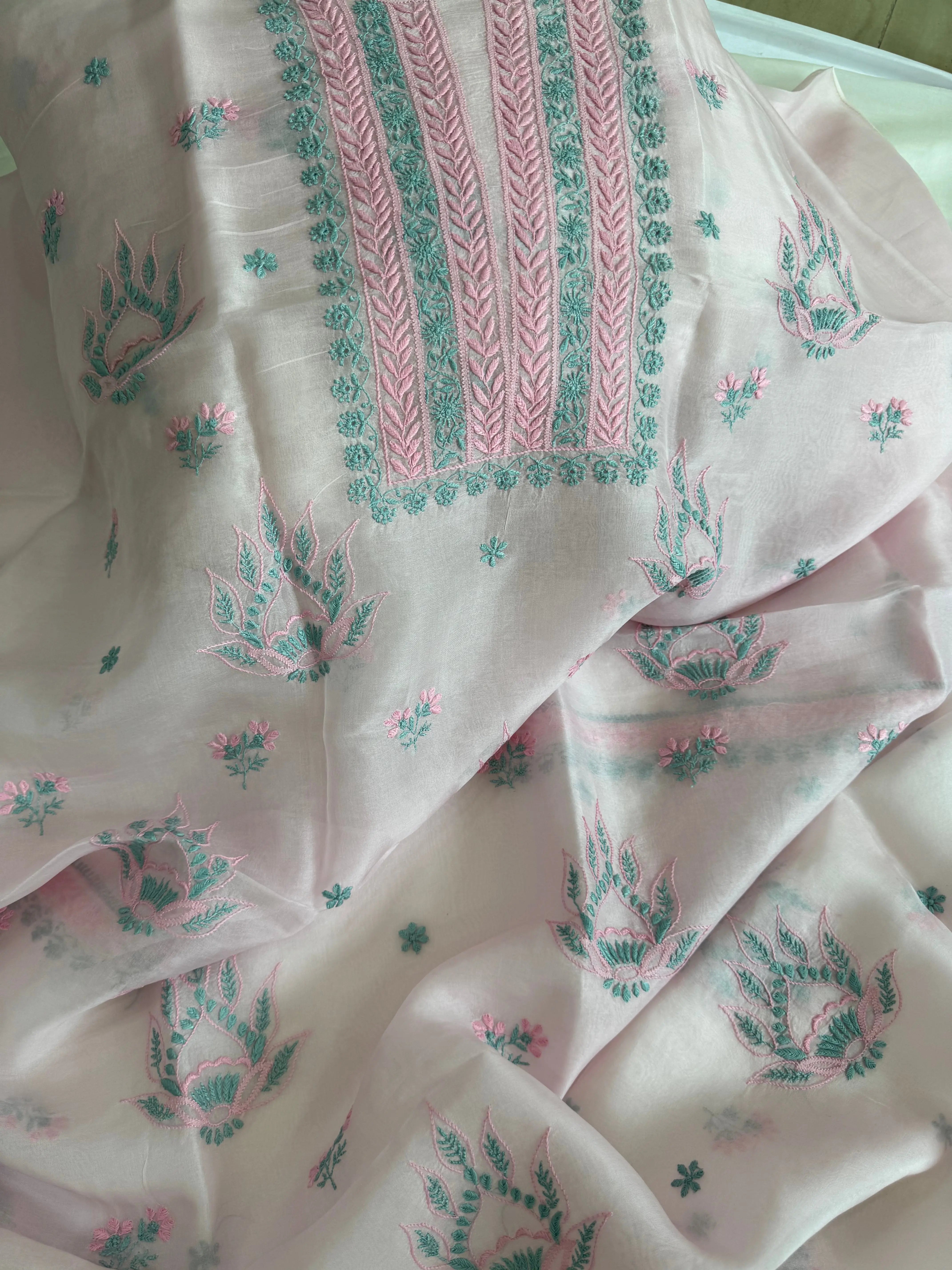 Organza Length with Dupatta - Pink ARIAA CHIKANKARI 