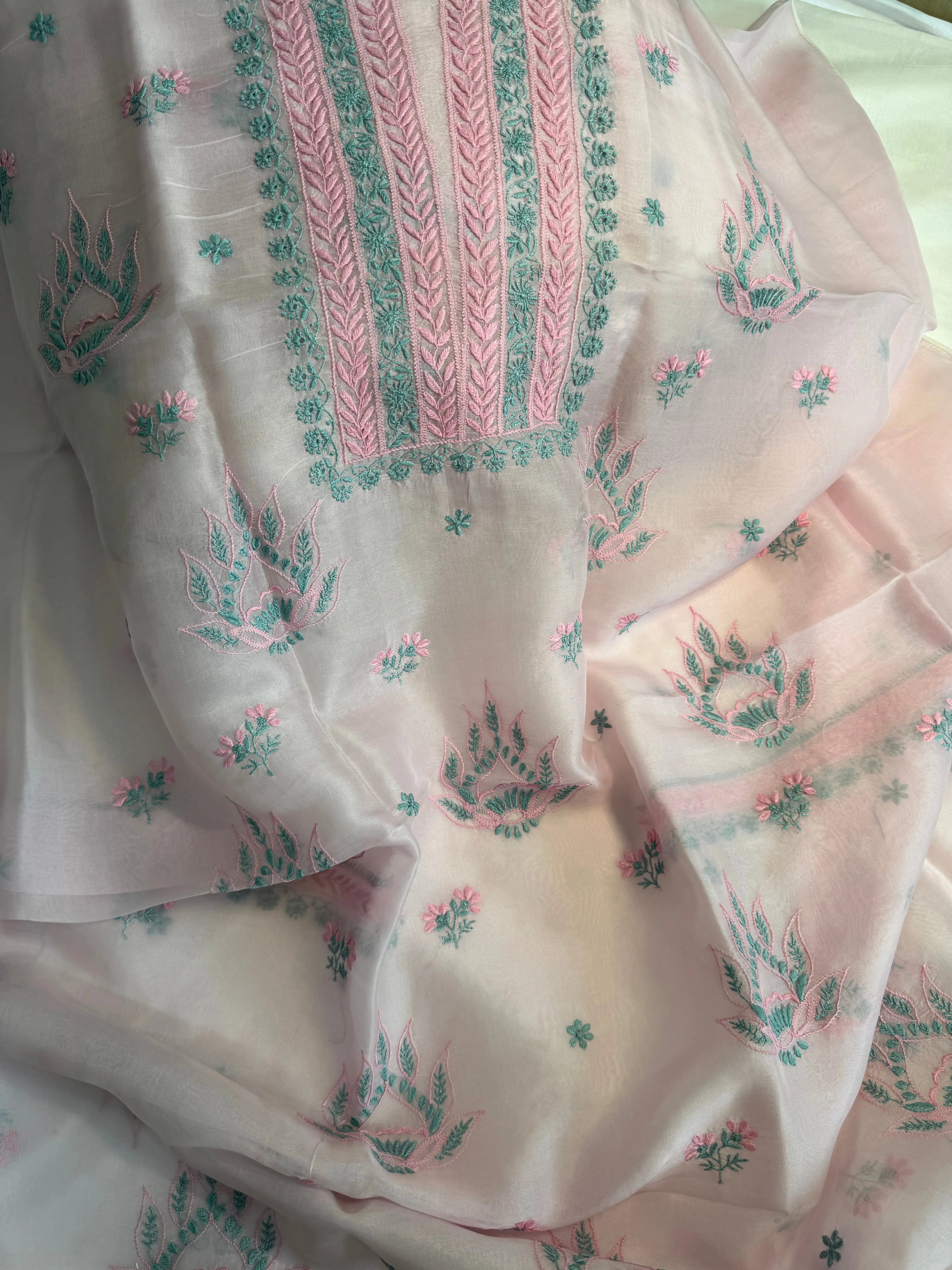 Organza Length with Dupatta - Pink ARIAA CHIKANKARI 