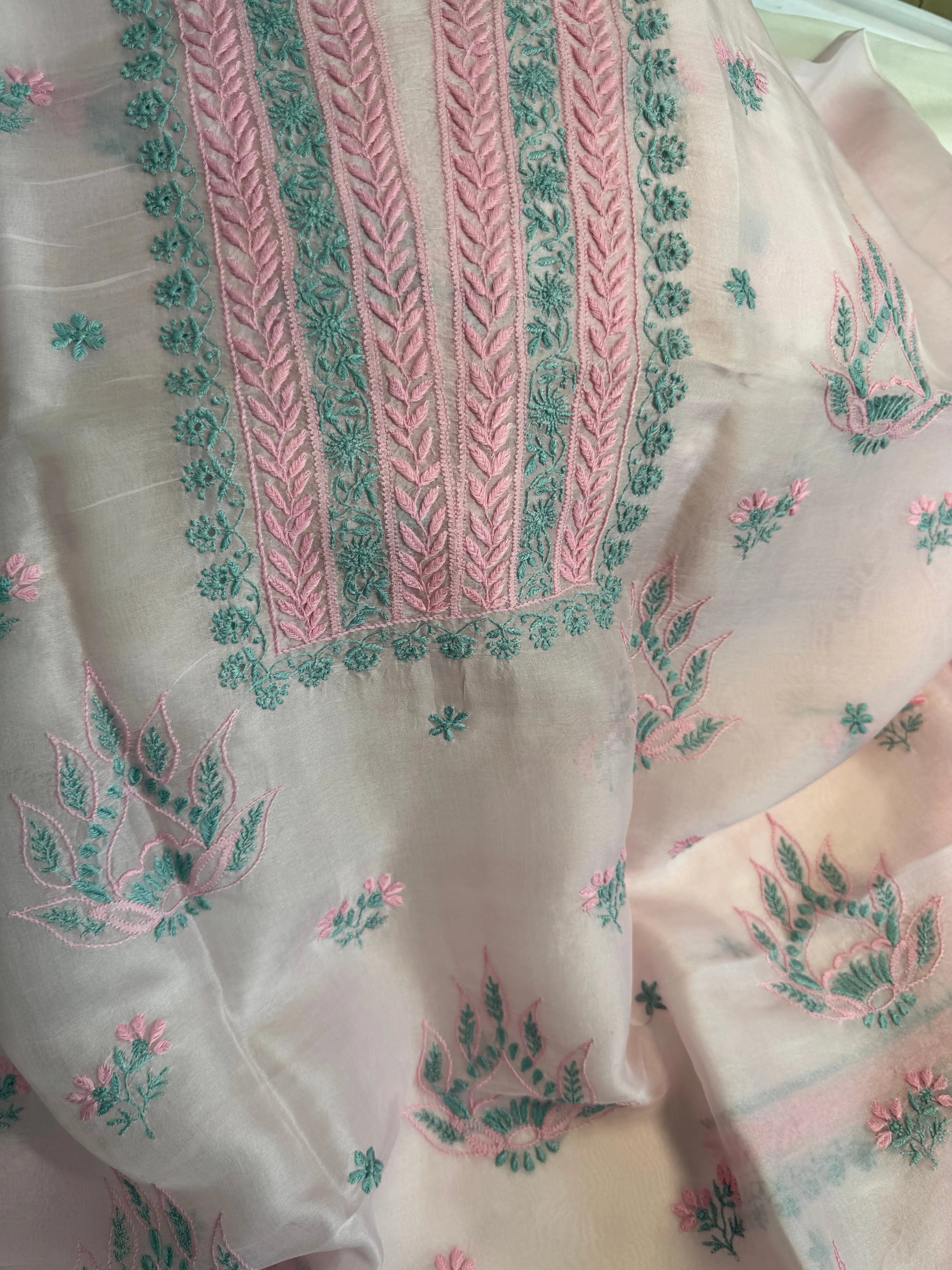 Organza Length with Dupatta - Pink ARIAA CHIKANKARI 