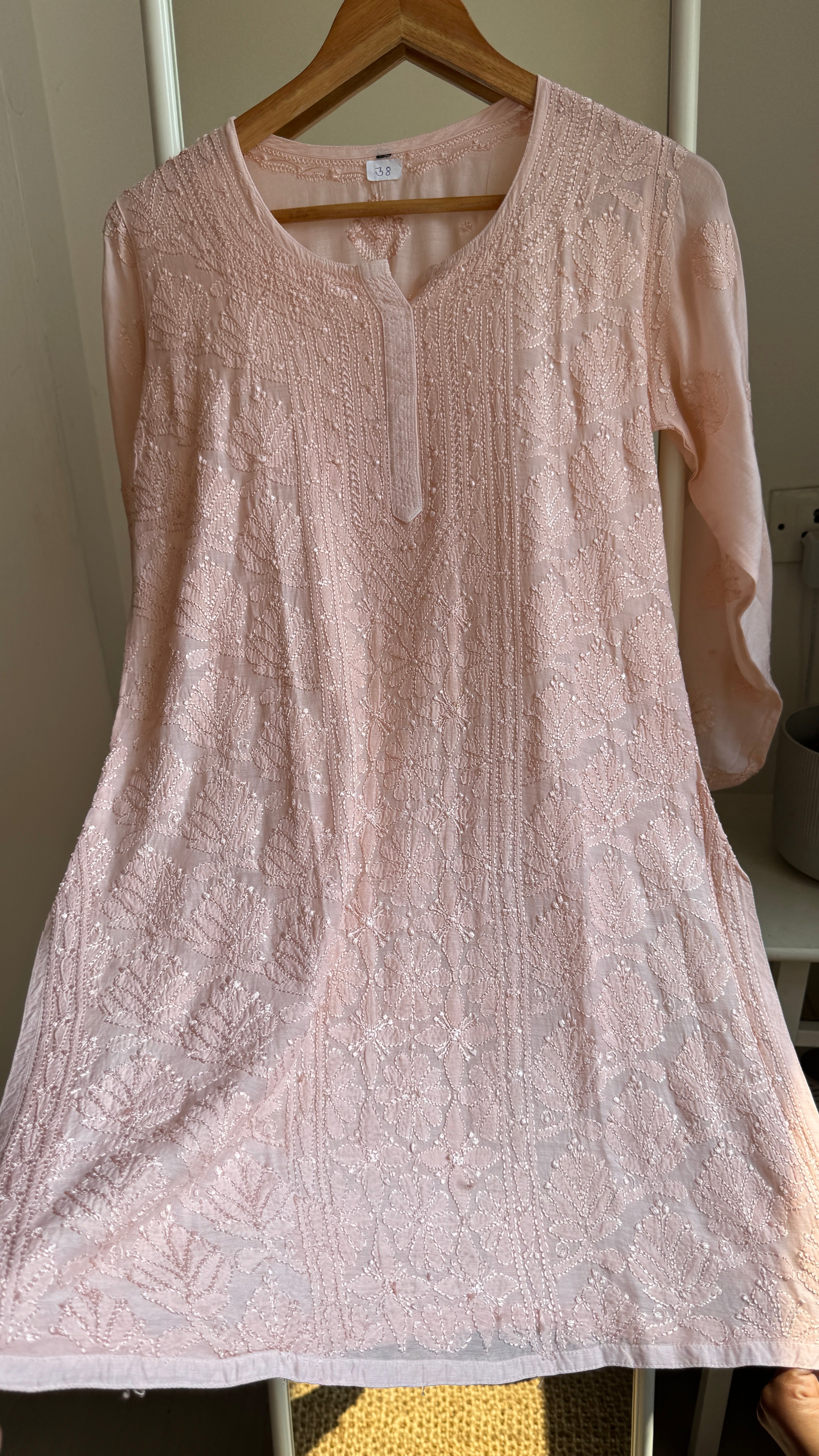 Chikankari Muslin short Top in Pale Pink - HOOR Collection