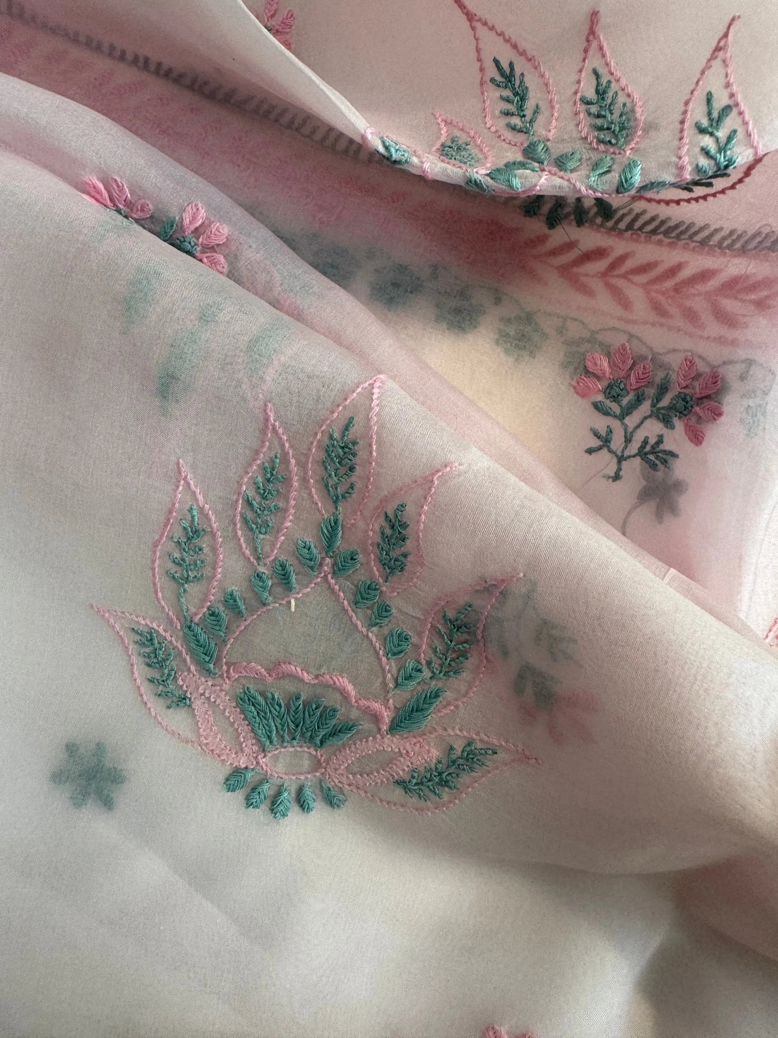 Organza Length with Dupatta - Pink ARIAA CHIKANKARI 