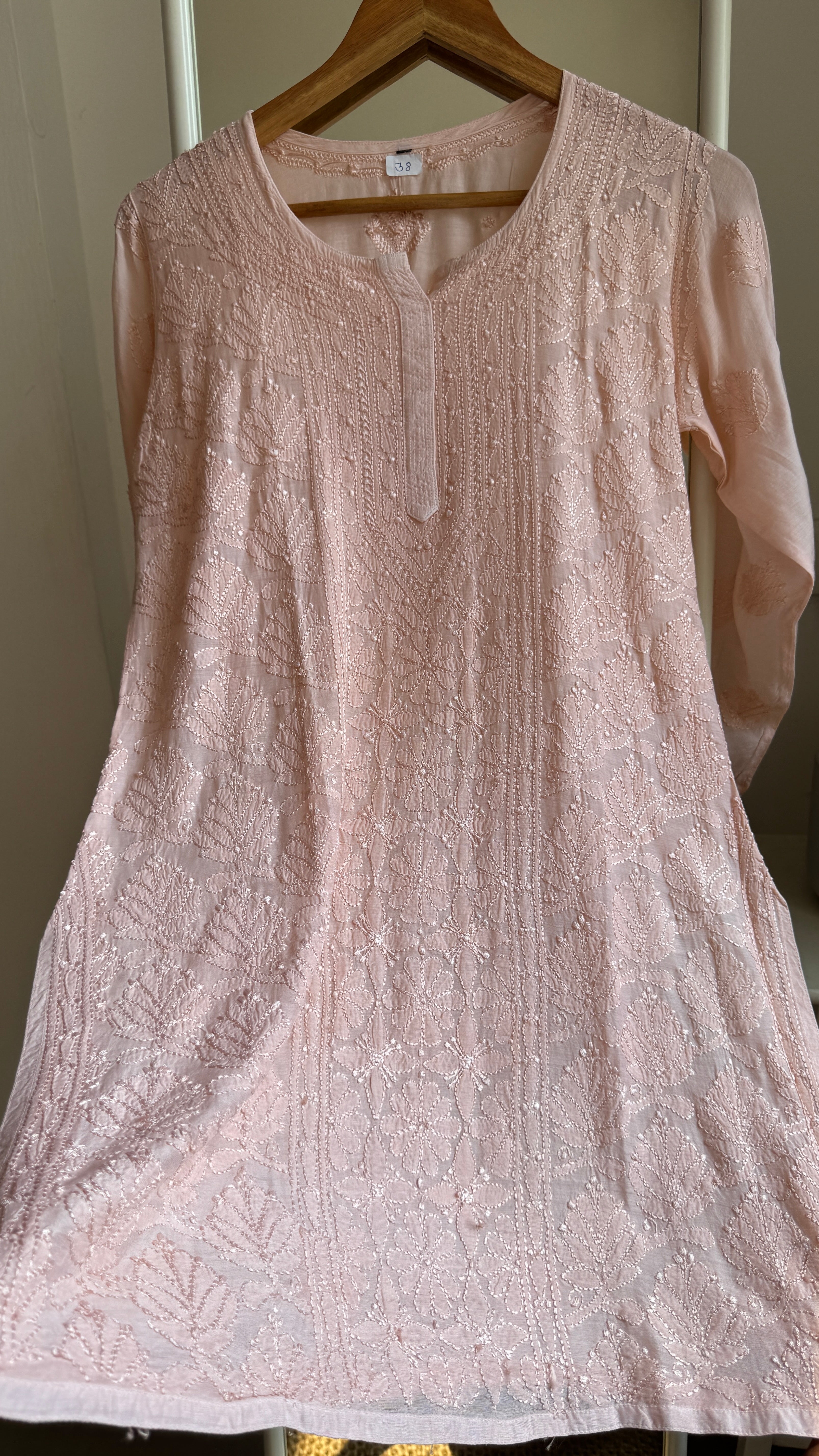 Chikankari Muslin short Top in Pale Pink - HOOR Collection