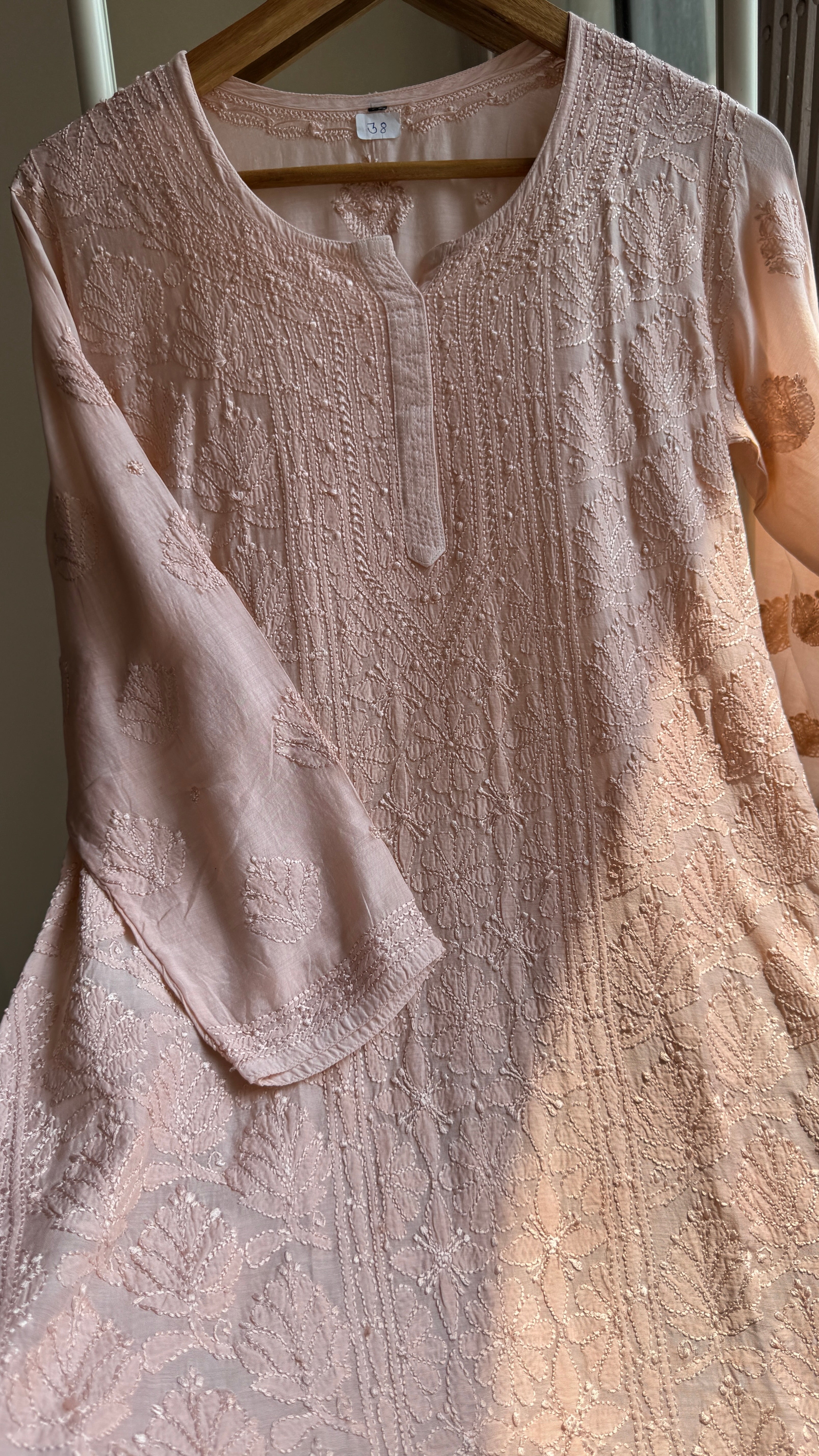 Chikankari Muslin short Top in Pale Pink - HOOR Collection