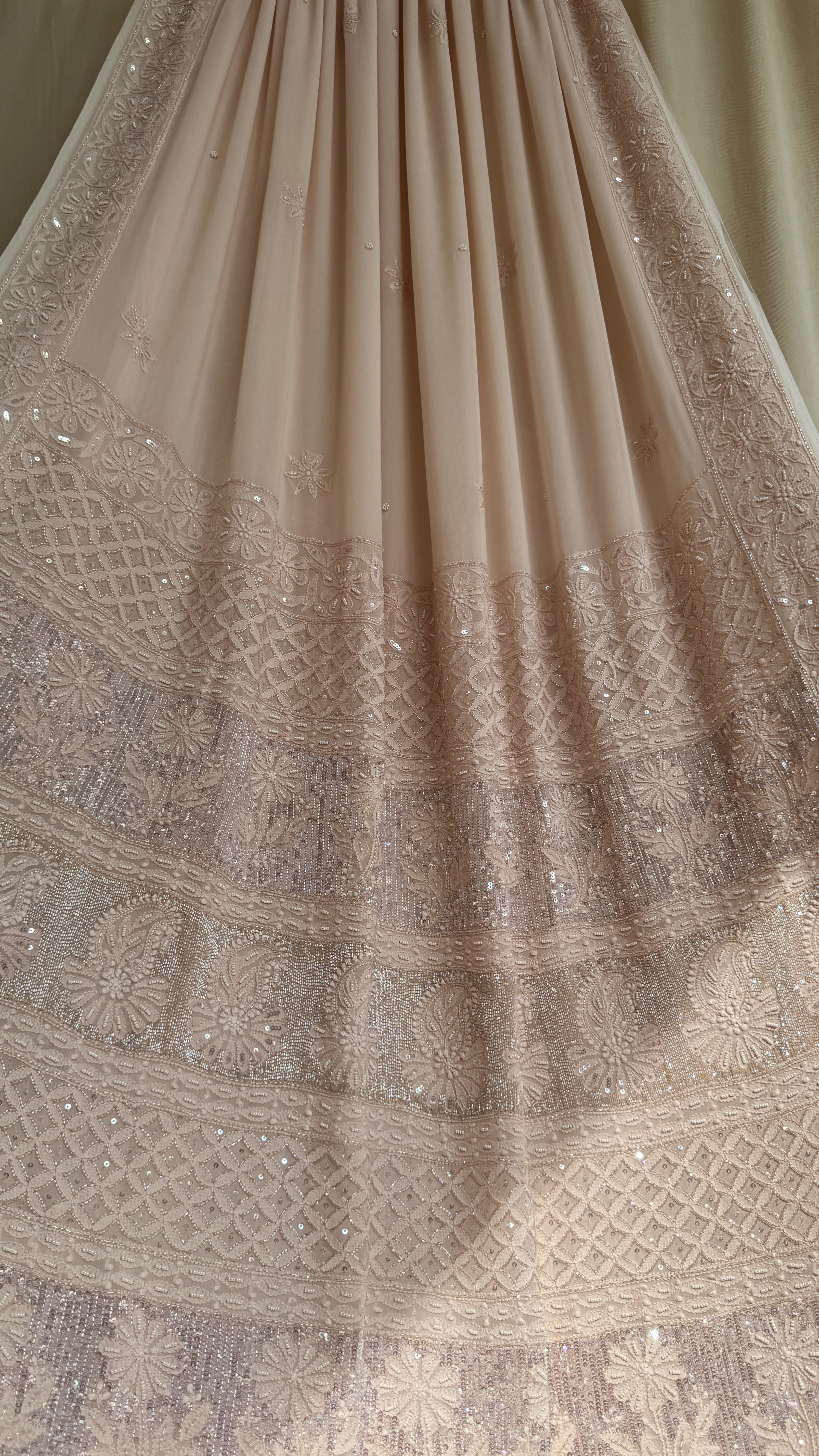 Viscose Chikankari saree with Pearl embellishments- Blush Peach