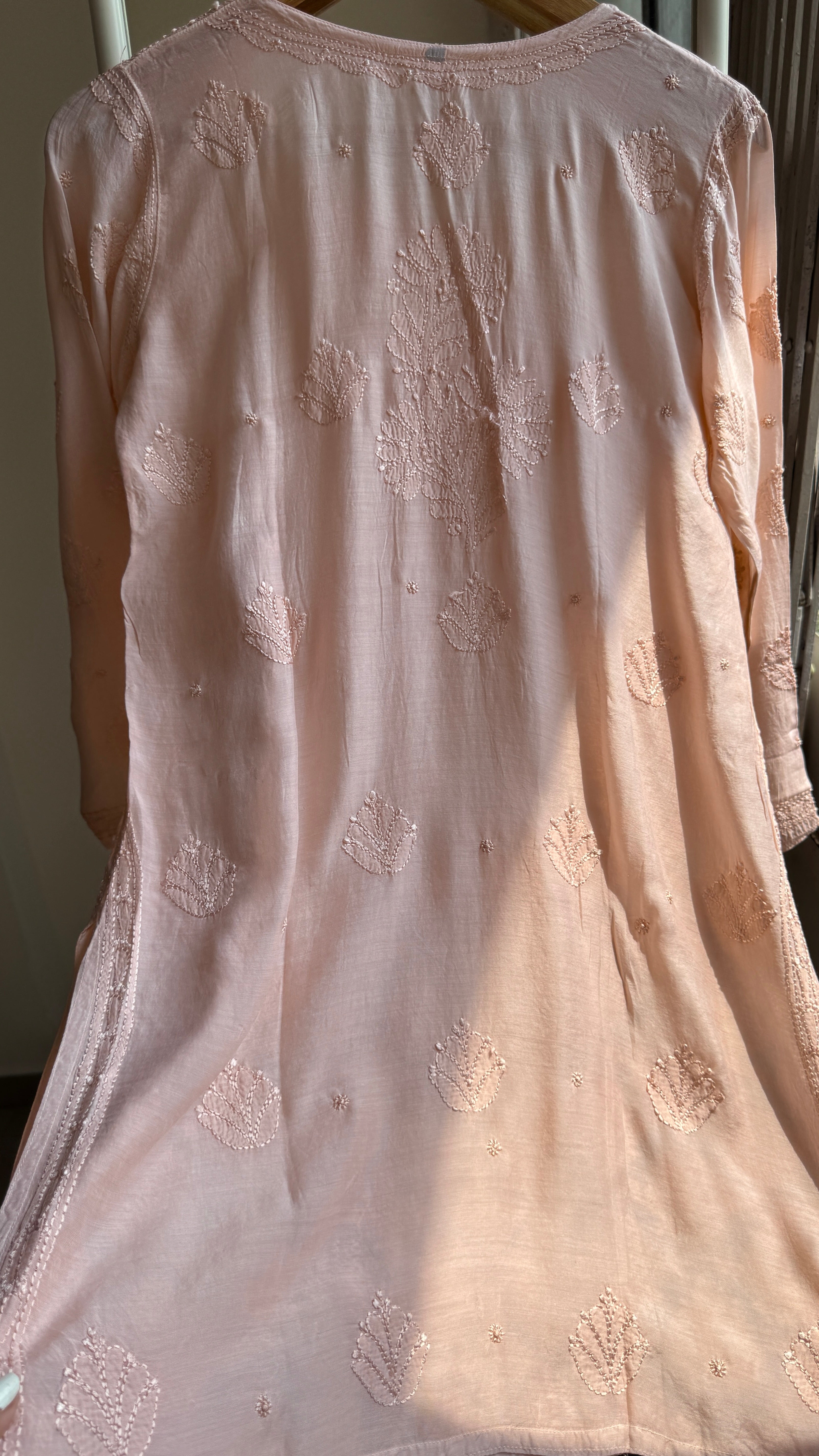 Chikankari Muslin short Top in Pale Pink - HOOR Collection