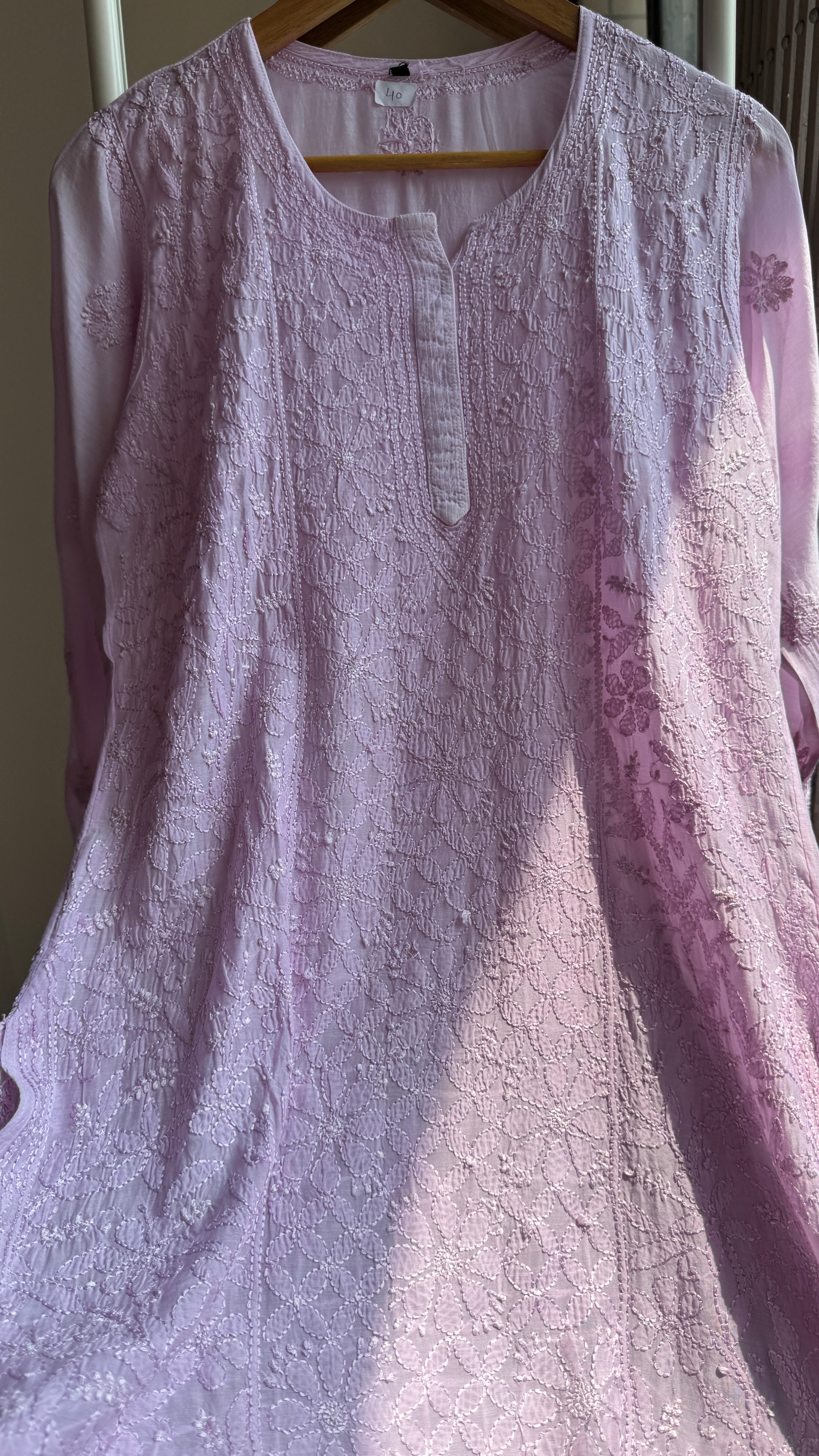 Chikankari Muslin short Top in Lilac - HOOR Collection