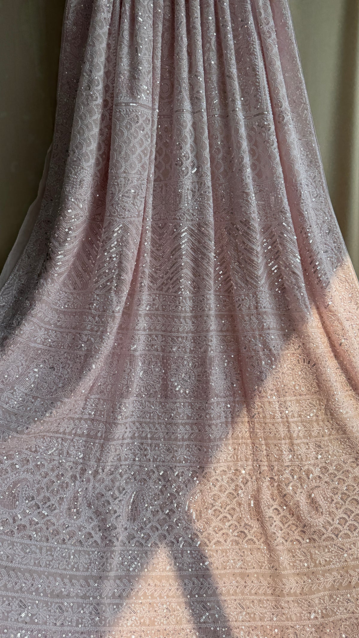 Pure Georgette Lucknow Chikankari Saree -Pink - Rooh Collection
