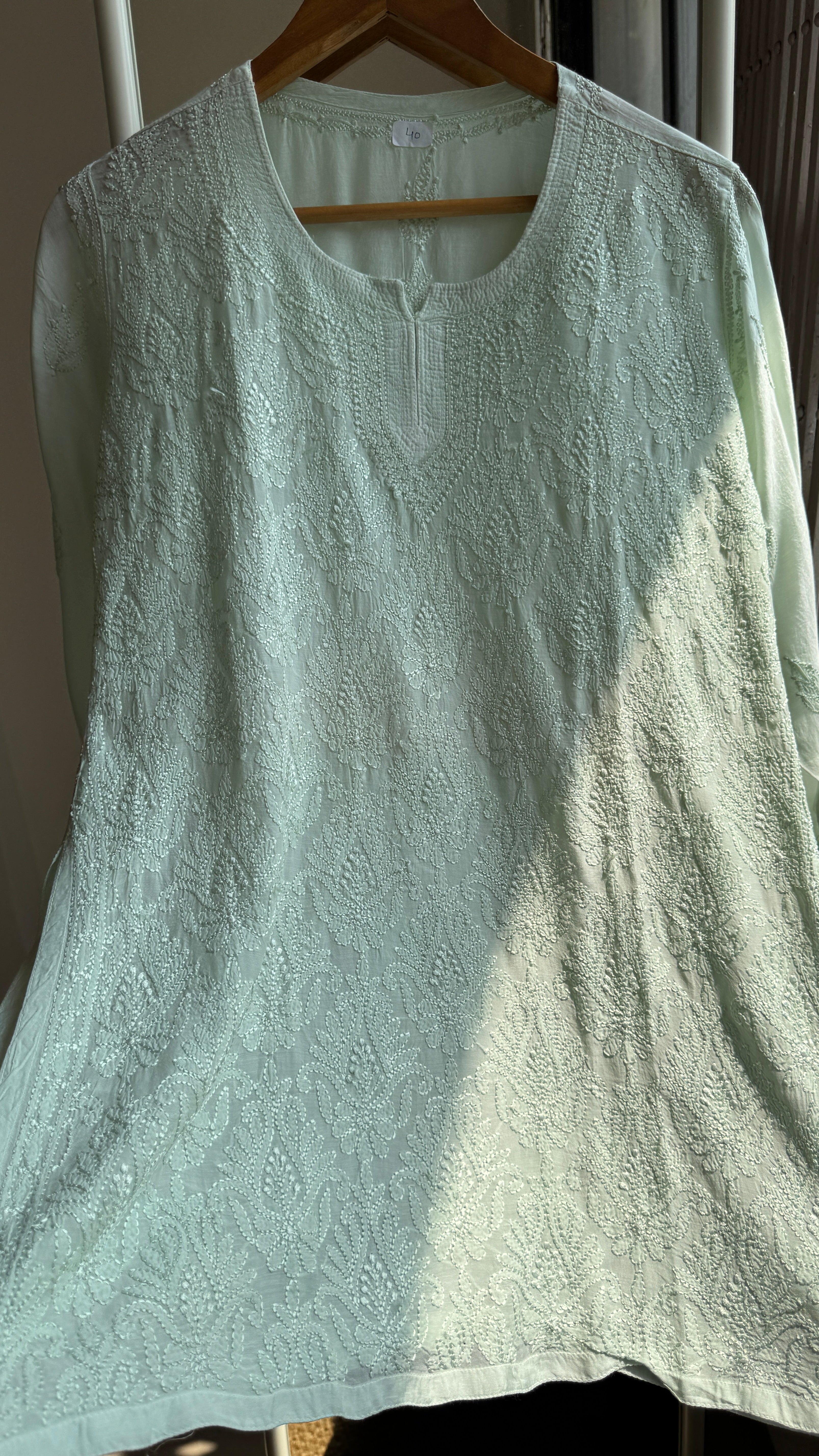 Chikankari Muslin short Top in Green - HOOR Collection