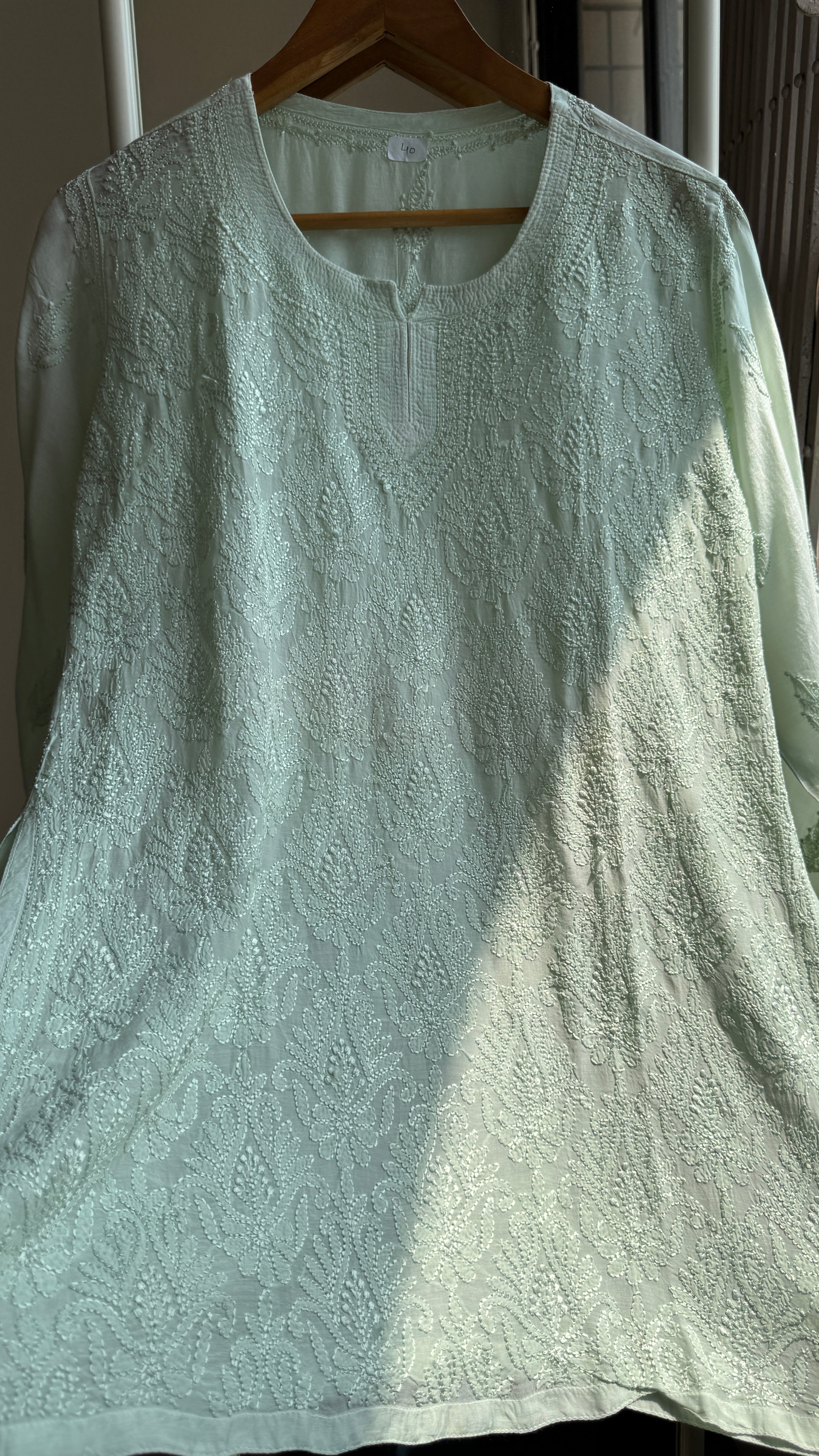 Chikankari Muslin short Top in Green - HOOR Collection