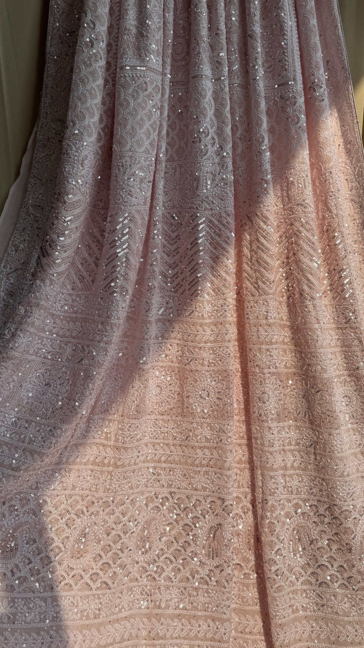 Pure Georgette Lucknow Chikankari Saree -Pink - Rooh Collection