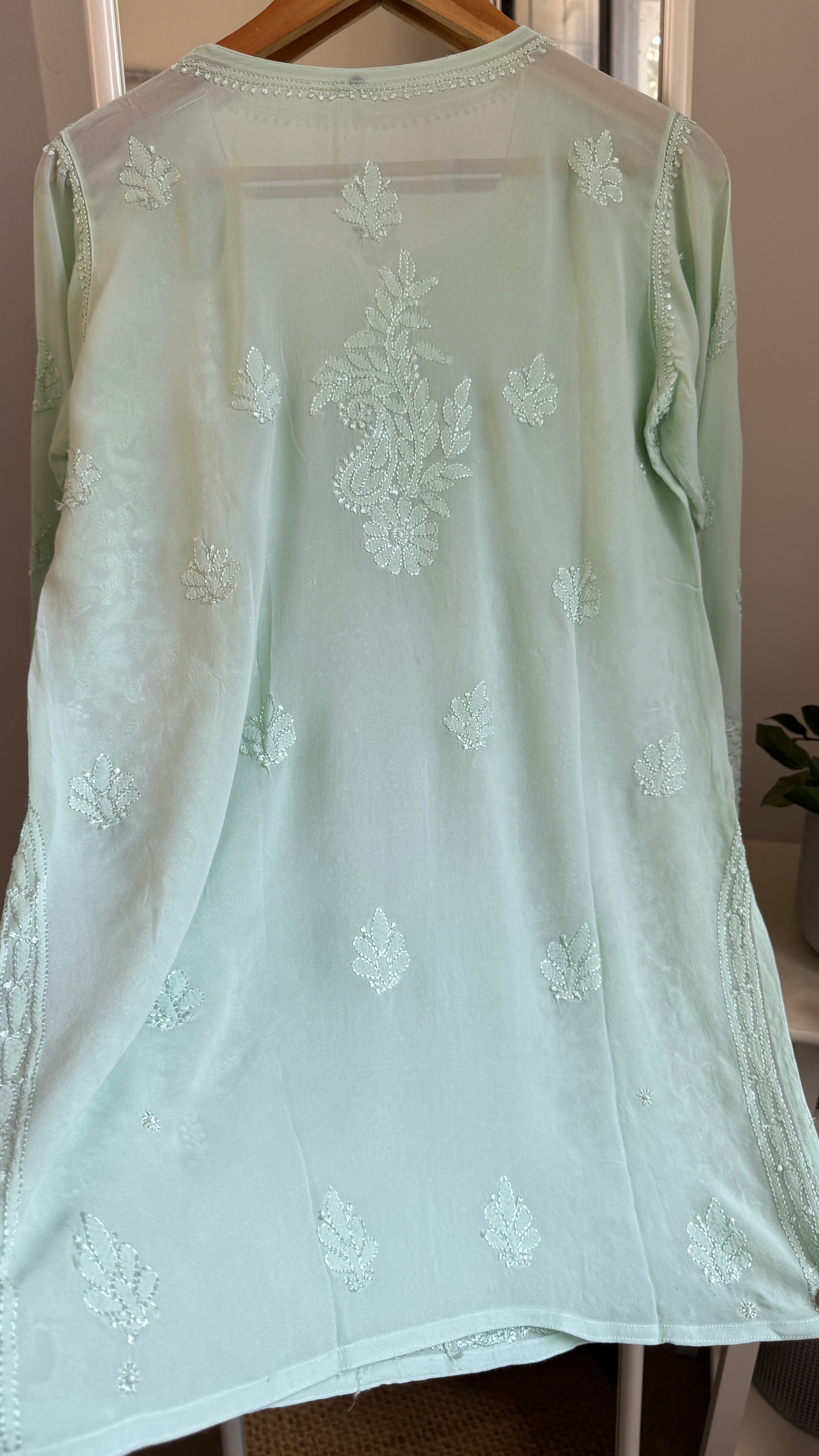 Chikankari Viscose Georgette short Top in Light green
