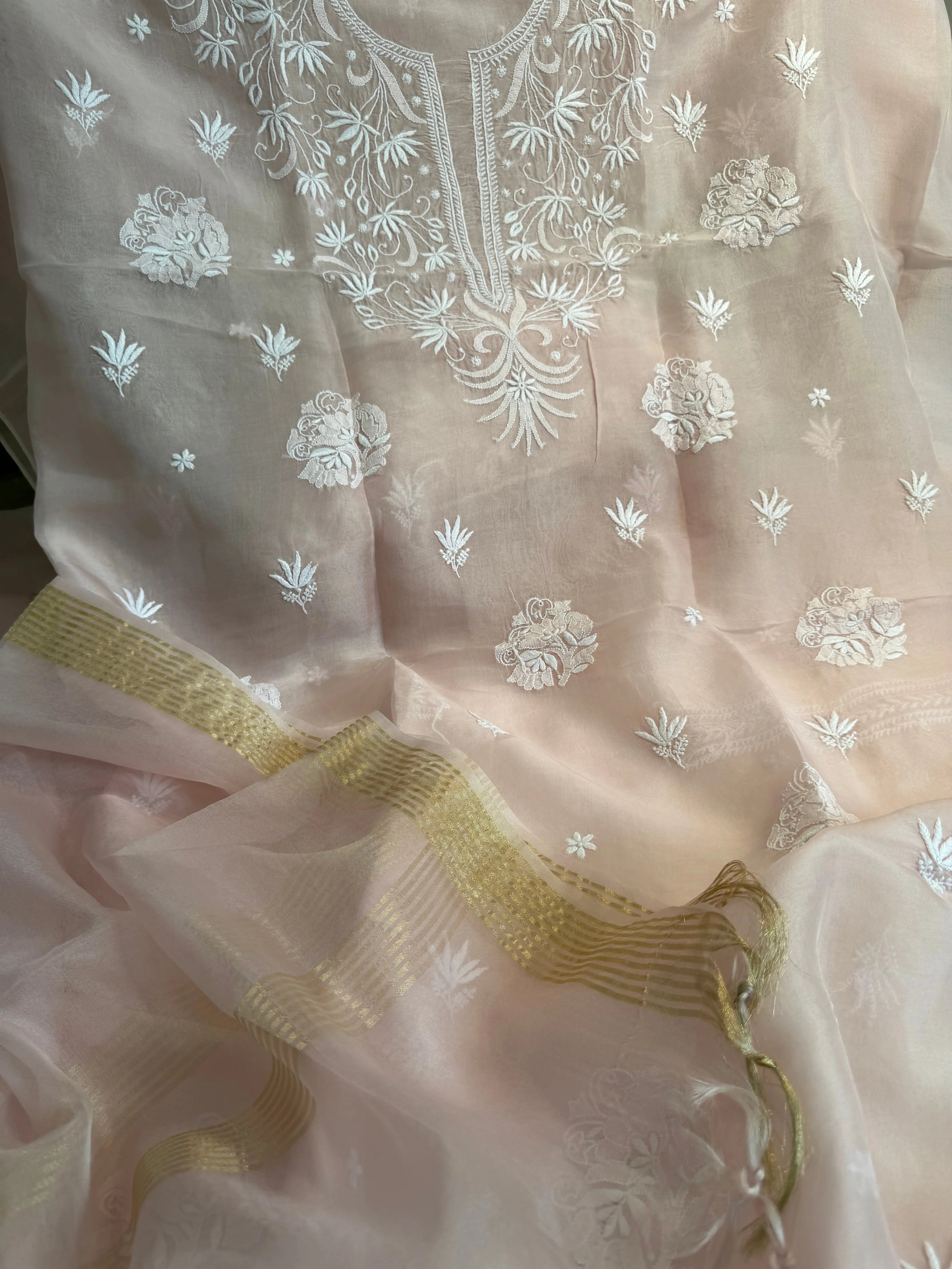 Organza Length with Dupatta - Pink ARIAA CHIKANKARI 