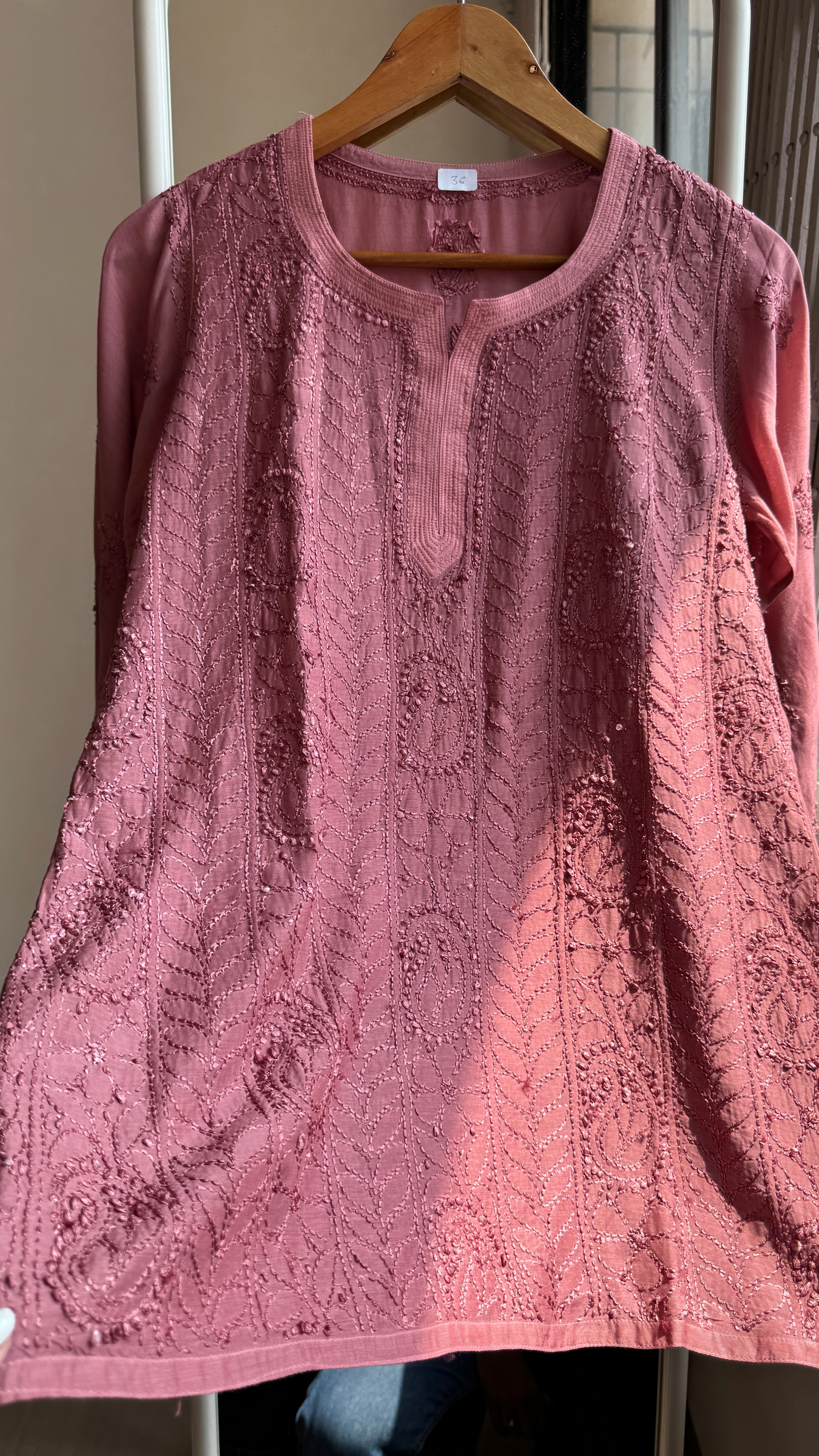 Chikankari Muslin short Top in Rose Brown - HOOR Collection