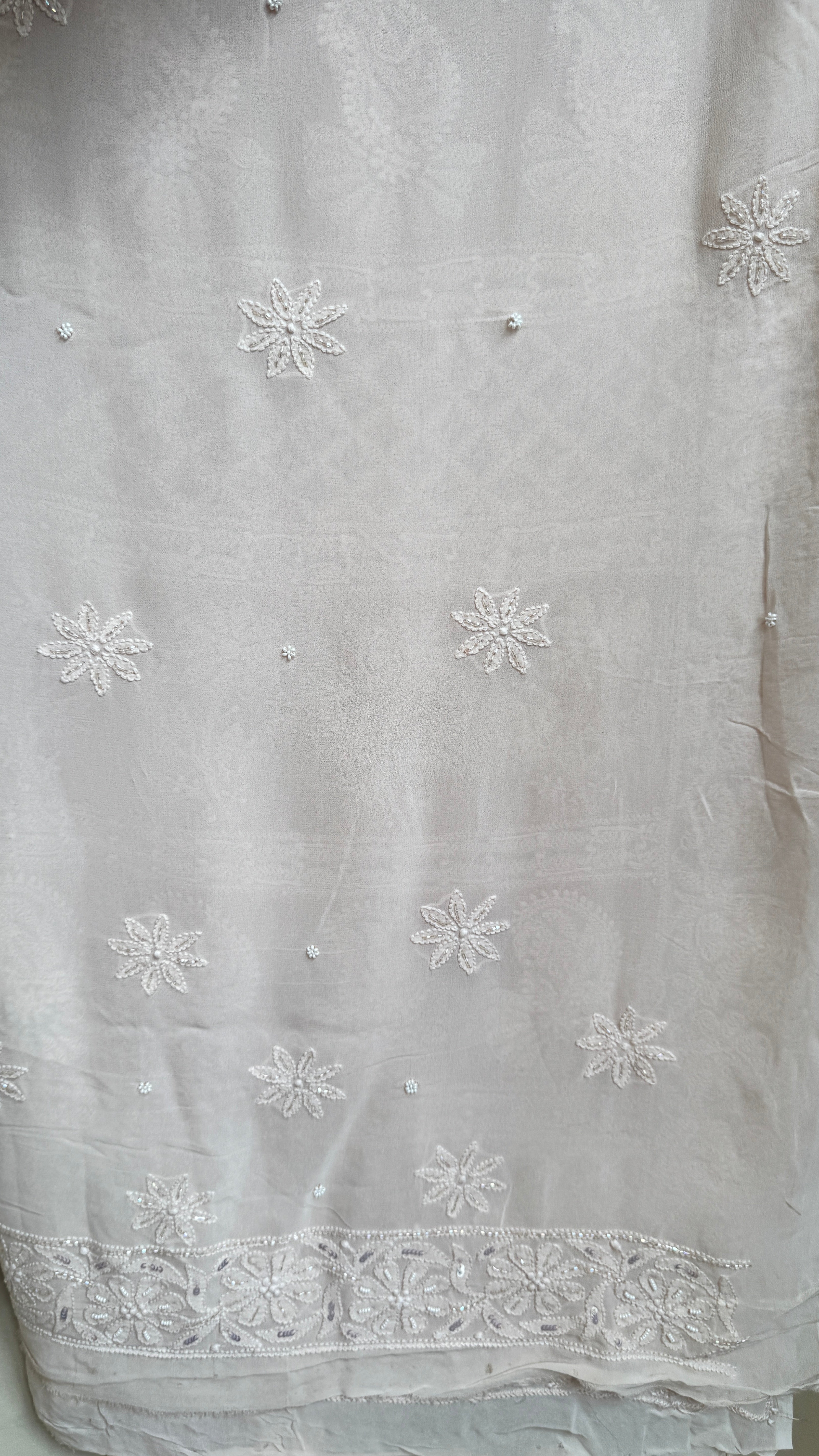 Viscose Chikankari saree with Pearl embellishments- Blush Peach