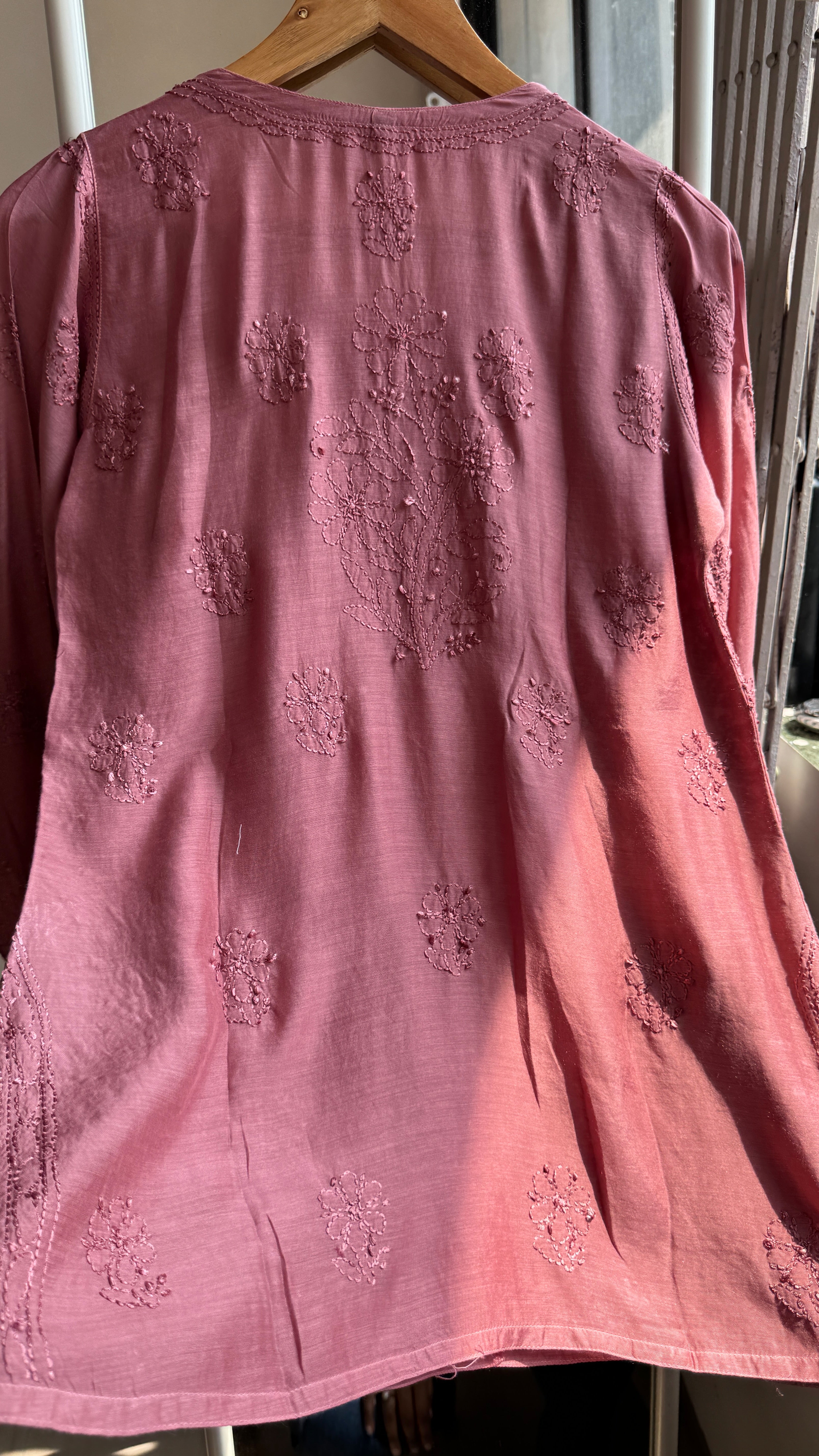 Chikankari Muslin short Top in Rose Brown - HOOR Collection